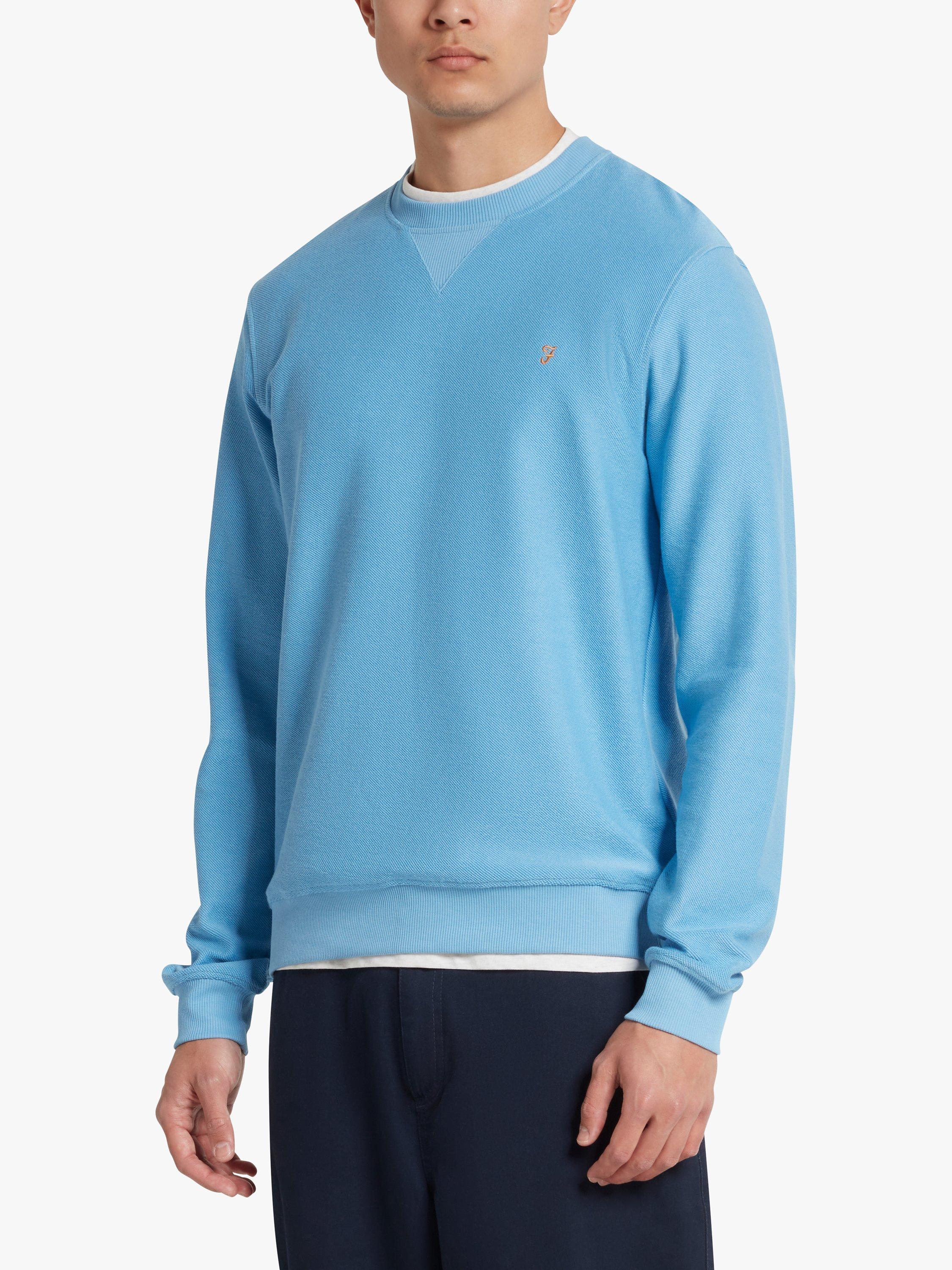 Farah Galli Twill Crew Neck Jumper, Arctic Blue