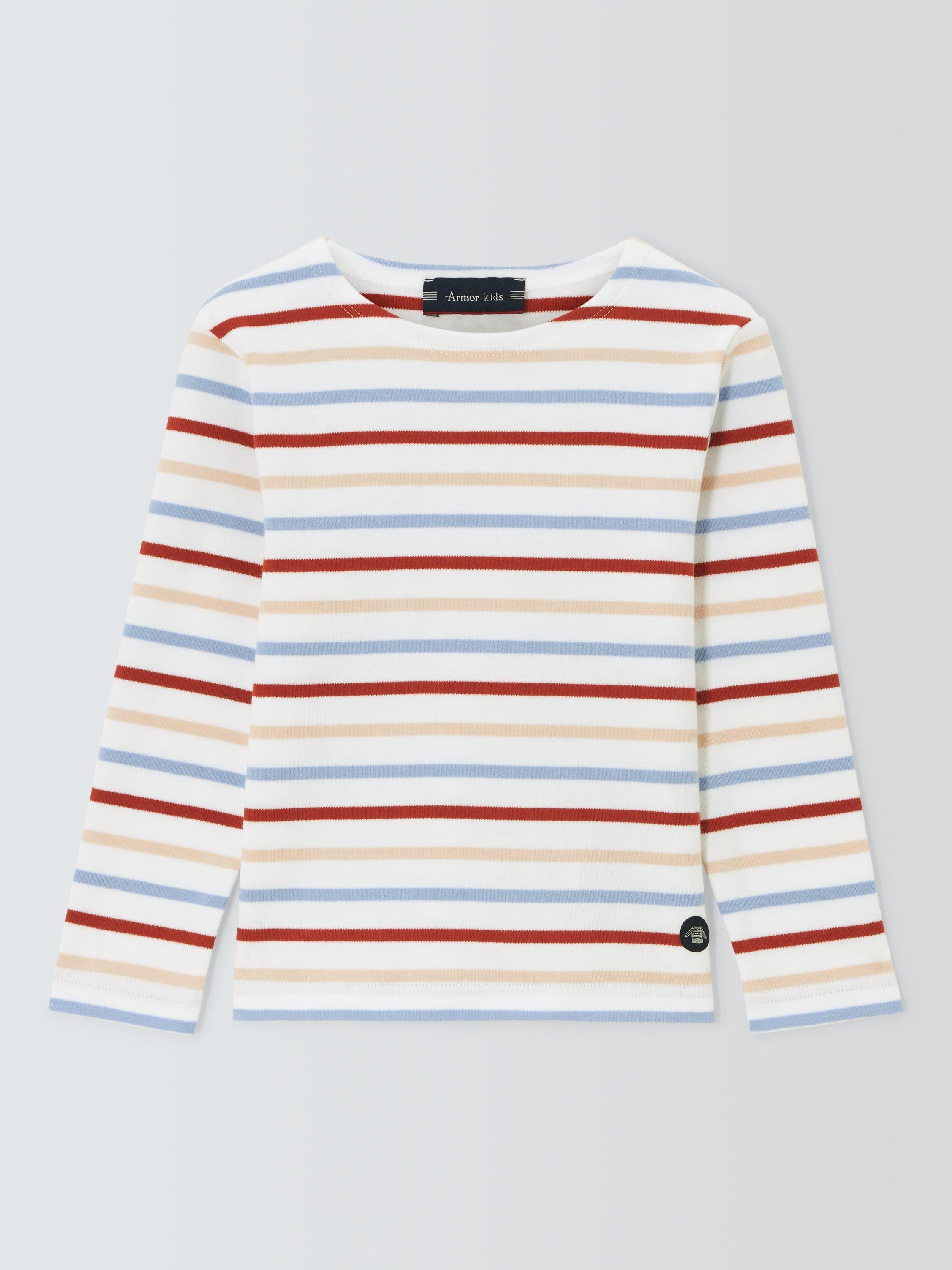 Product image 1 of 3, which shows Armor Lux Kids' Stripe Long Sleeve T-Shirt, Blanc/Marmo/Ketchup, 6 years