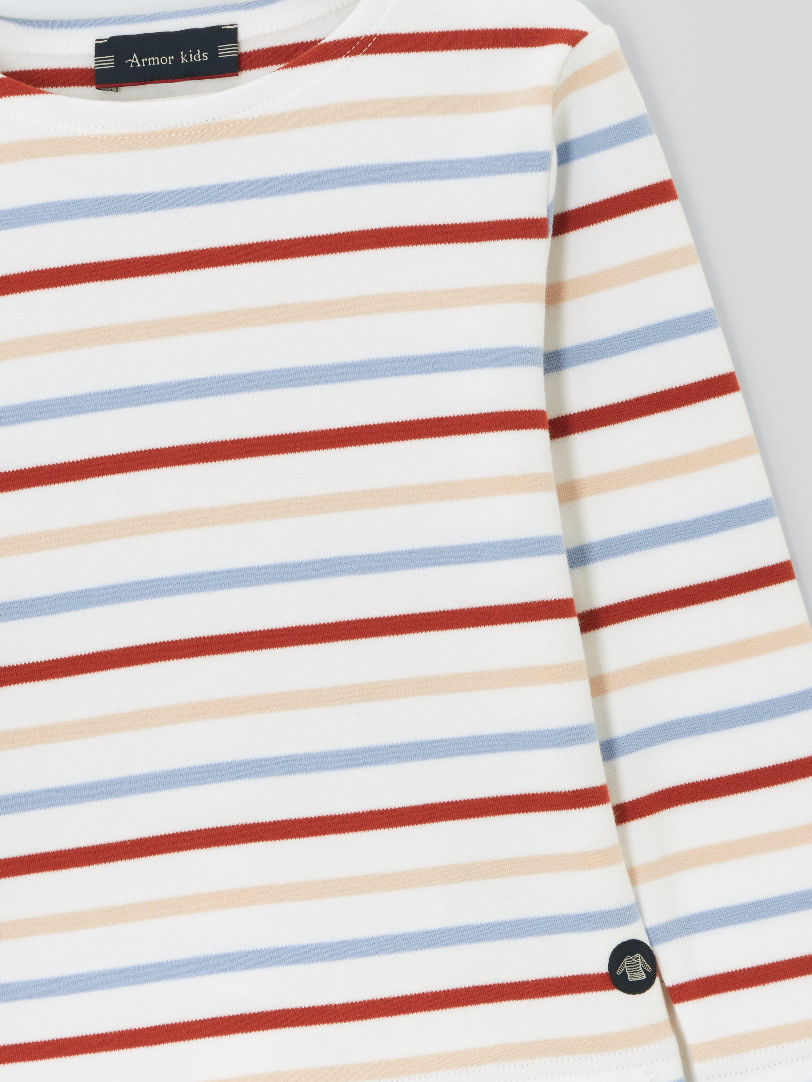 Product image 3 of 3, which shows Armor Lux Kids' Stripe Long Sleeve T-Shirt, Blanc/Marmo/Ketchup, 6 years