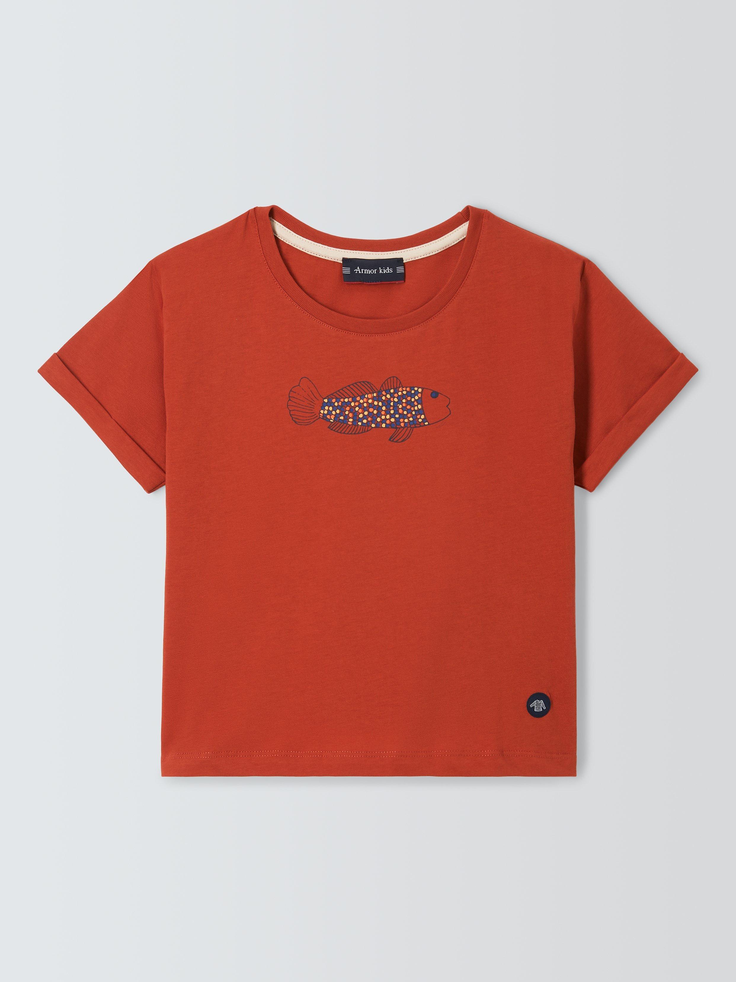 Armor Lux Kids' Fish Print Short Sleeve T-Shirt, Ketchup, 4 years