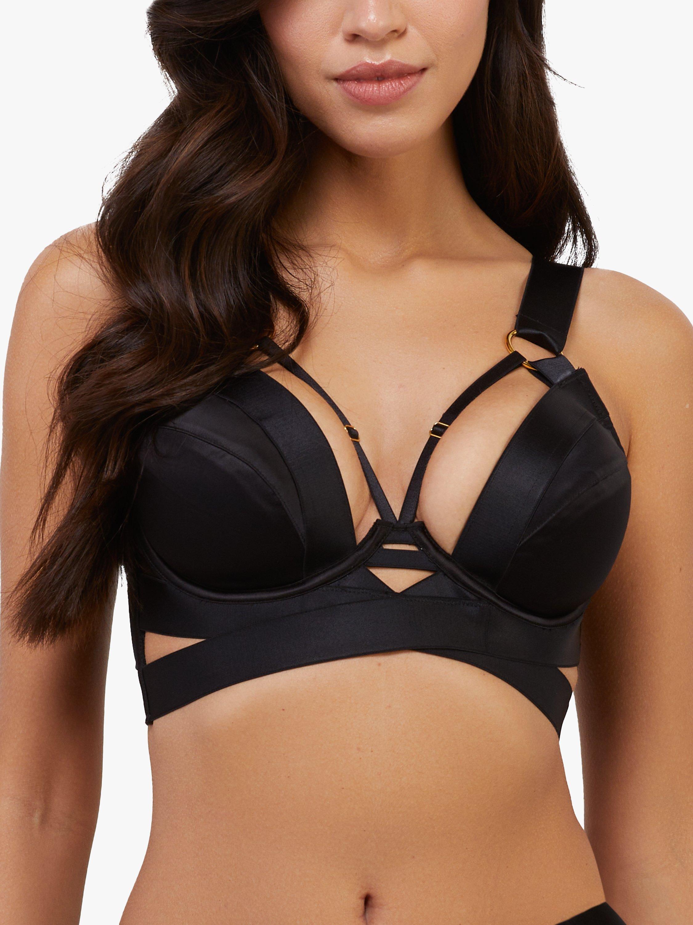 Playful Promises Etta Satin & Mesh Longline Padded Plunge Bra, Black
