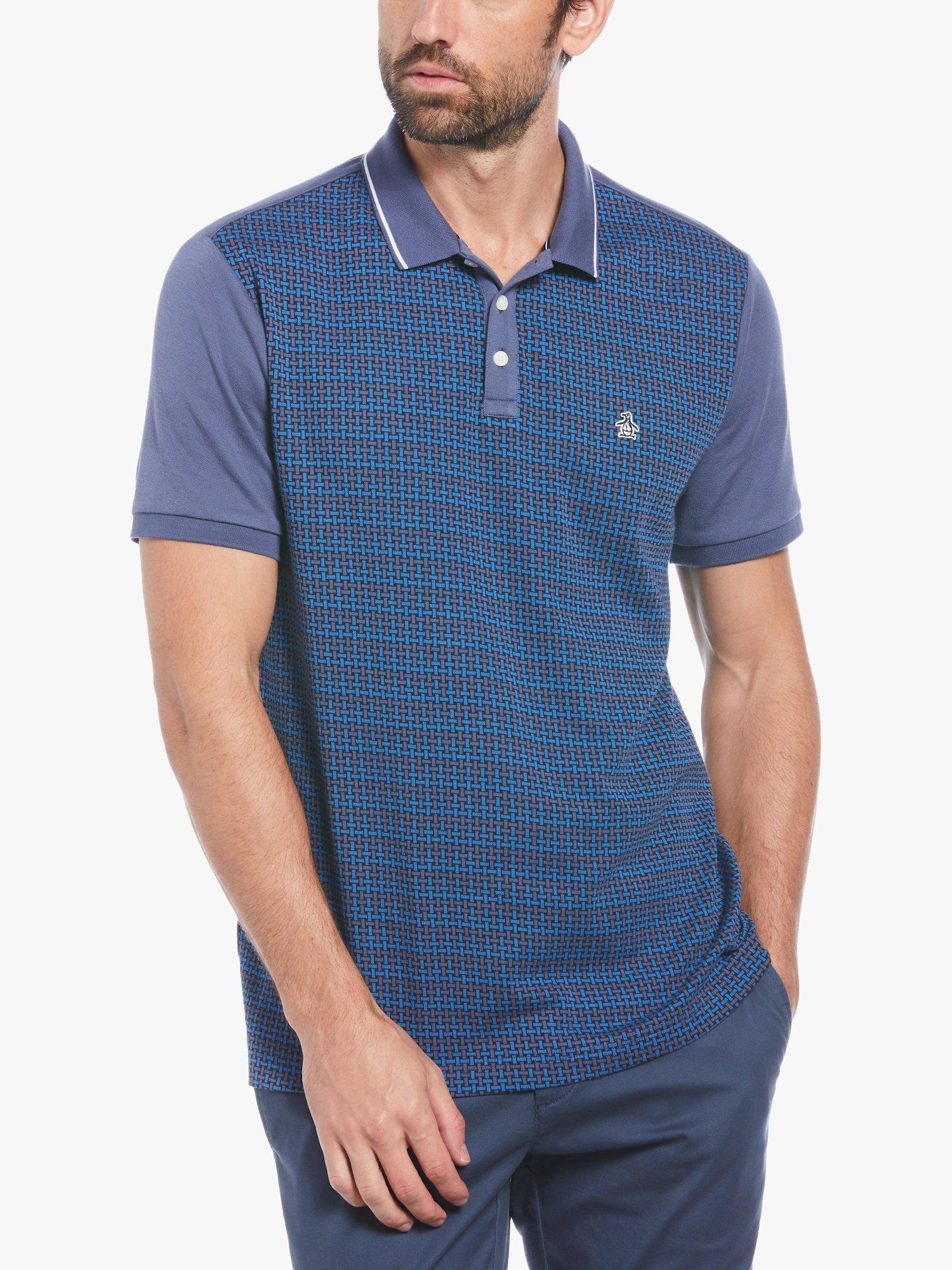 Product image 1 of 4, which shows Original Penguin Basket Weave Jacquard Front Polo Shirt, Blue/Indigo, S