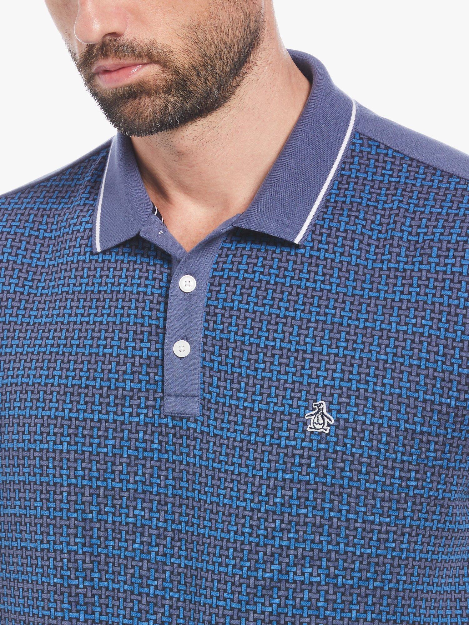 Product image 3 of 4, which shows Original Penguin Basket Weave Jacquard Front Polo Shirt, Blue/Indigo, S