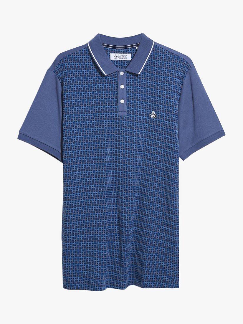 Product image 4 of 4, which shows Original Penguin Basket Weave Jacquard Front Polo Shirt, Blue/Indigo, S