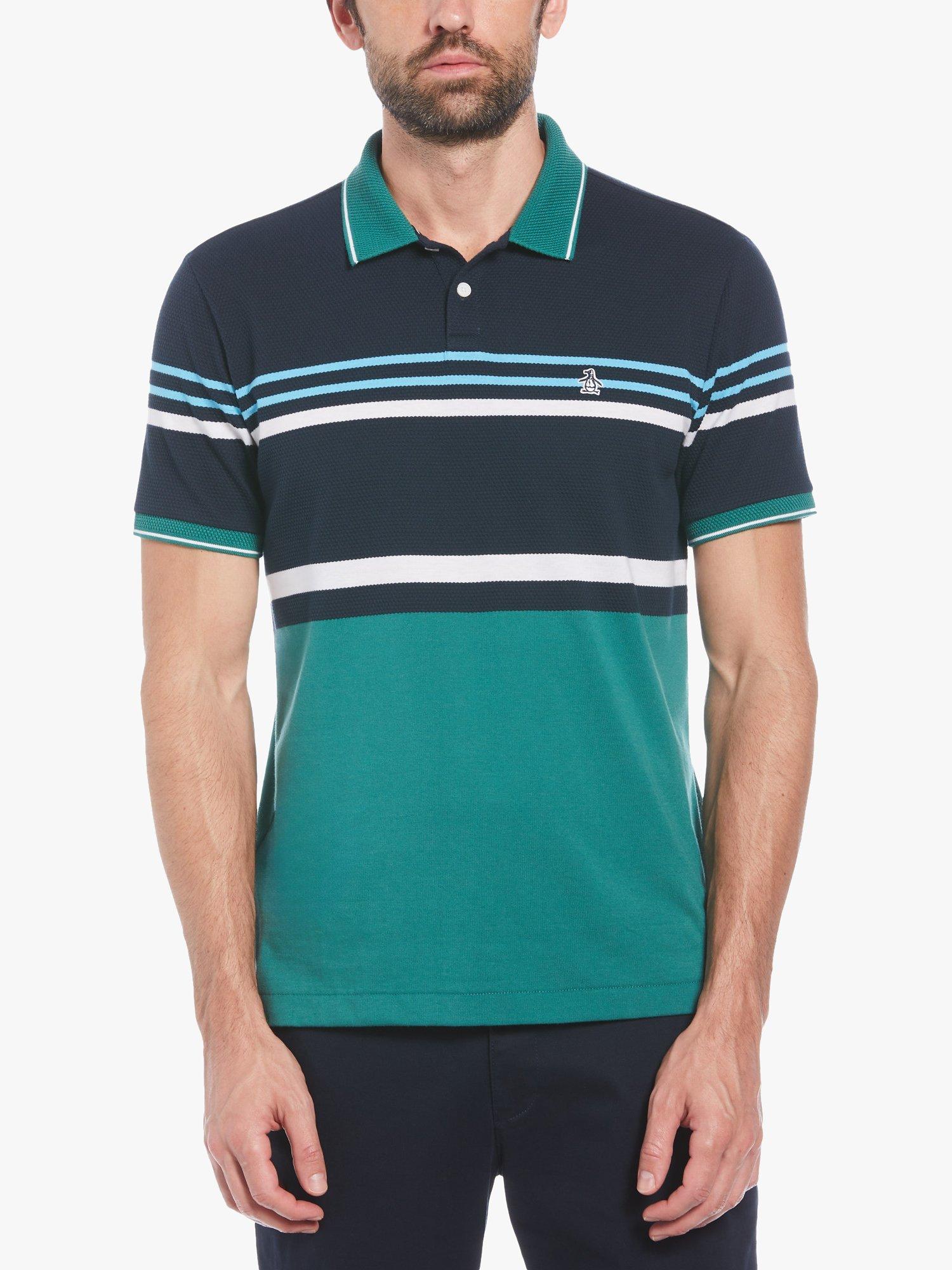 Original Penguin Eripe Engineered Stripe Polo Shirt, Green/Multi