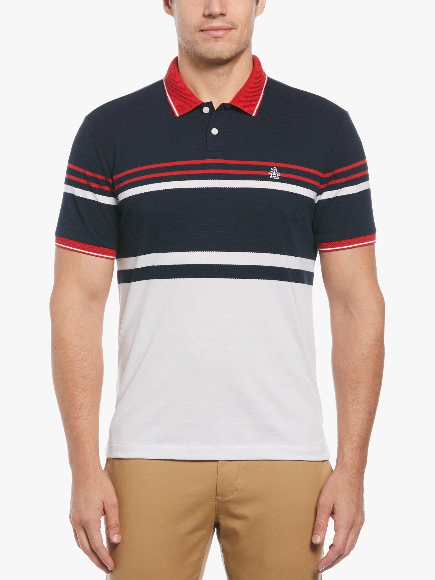 Original Penguin Jacquard Engineered Stripe Polo Shirt, White/Multi