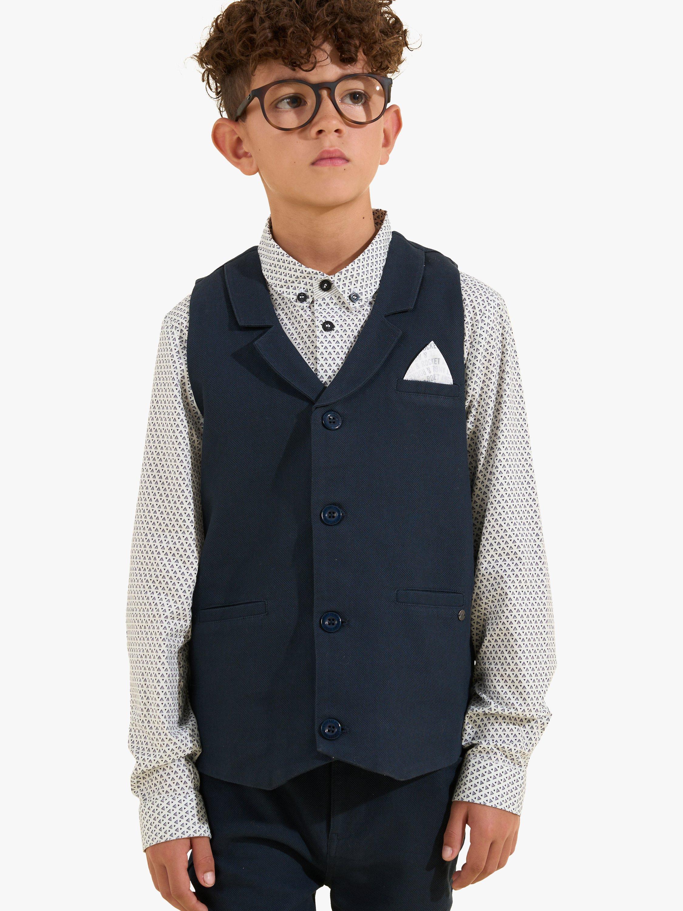 Angel & Rocket Kids' Bernard Textured Waistcoat, Navy, 10 years