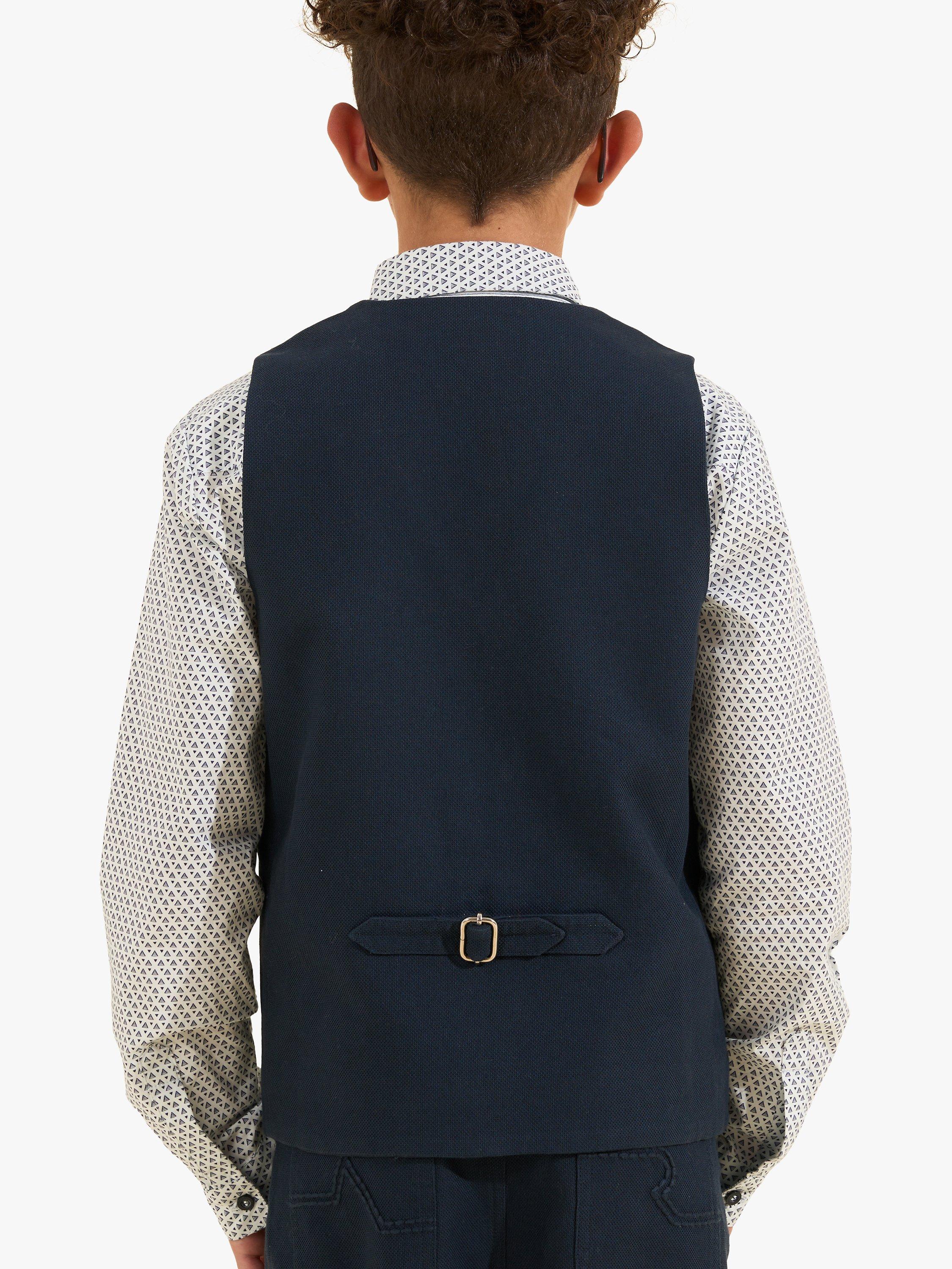 Product image 2 of 6, which shows Angel & Rocket Kids' Bernard Textured Waistcoat, Navy, 10 years