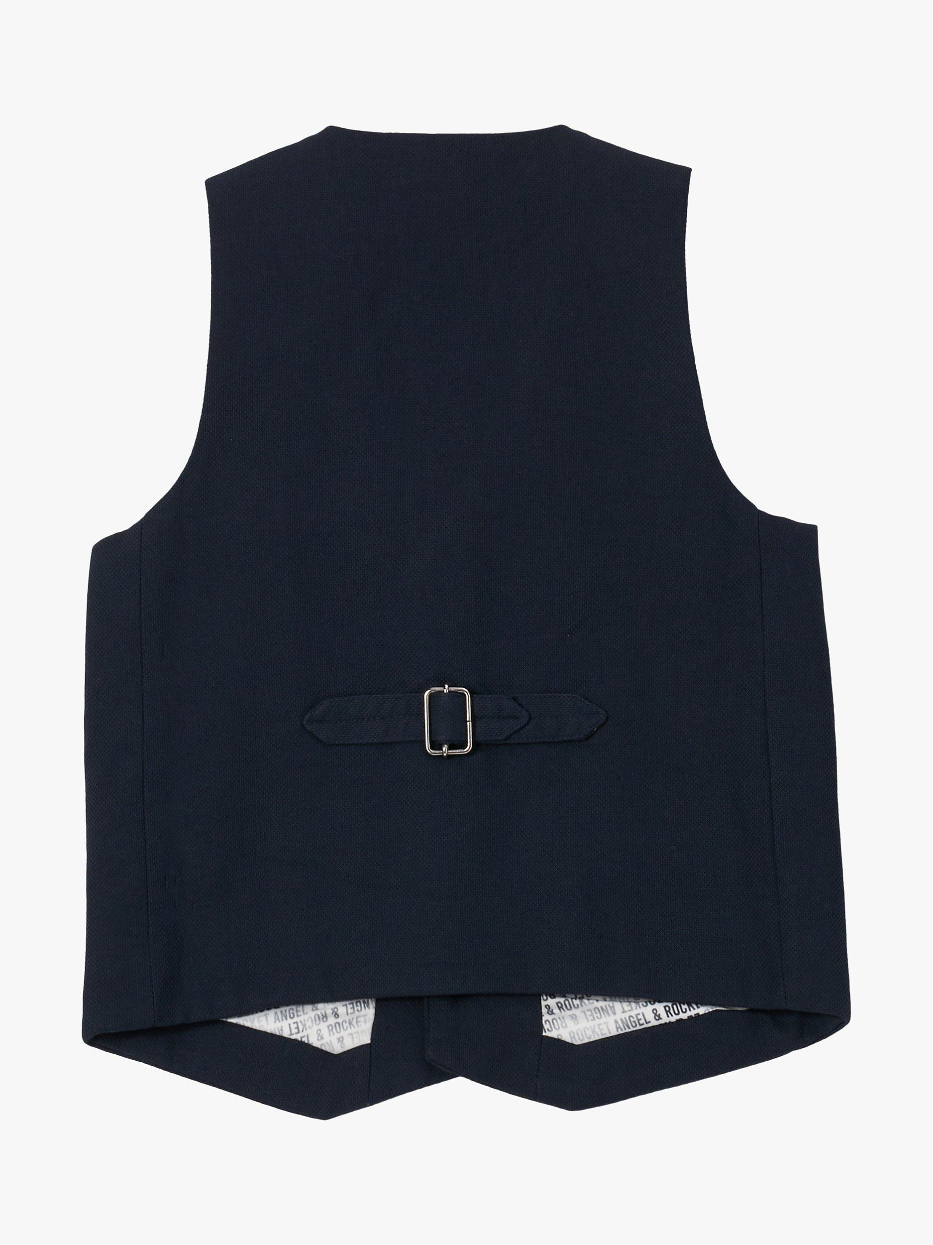 Product image 5 of 6, which shows Angel & Rocket Kids' Bernard Textured Waistcoat, Navy, 10 years