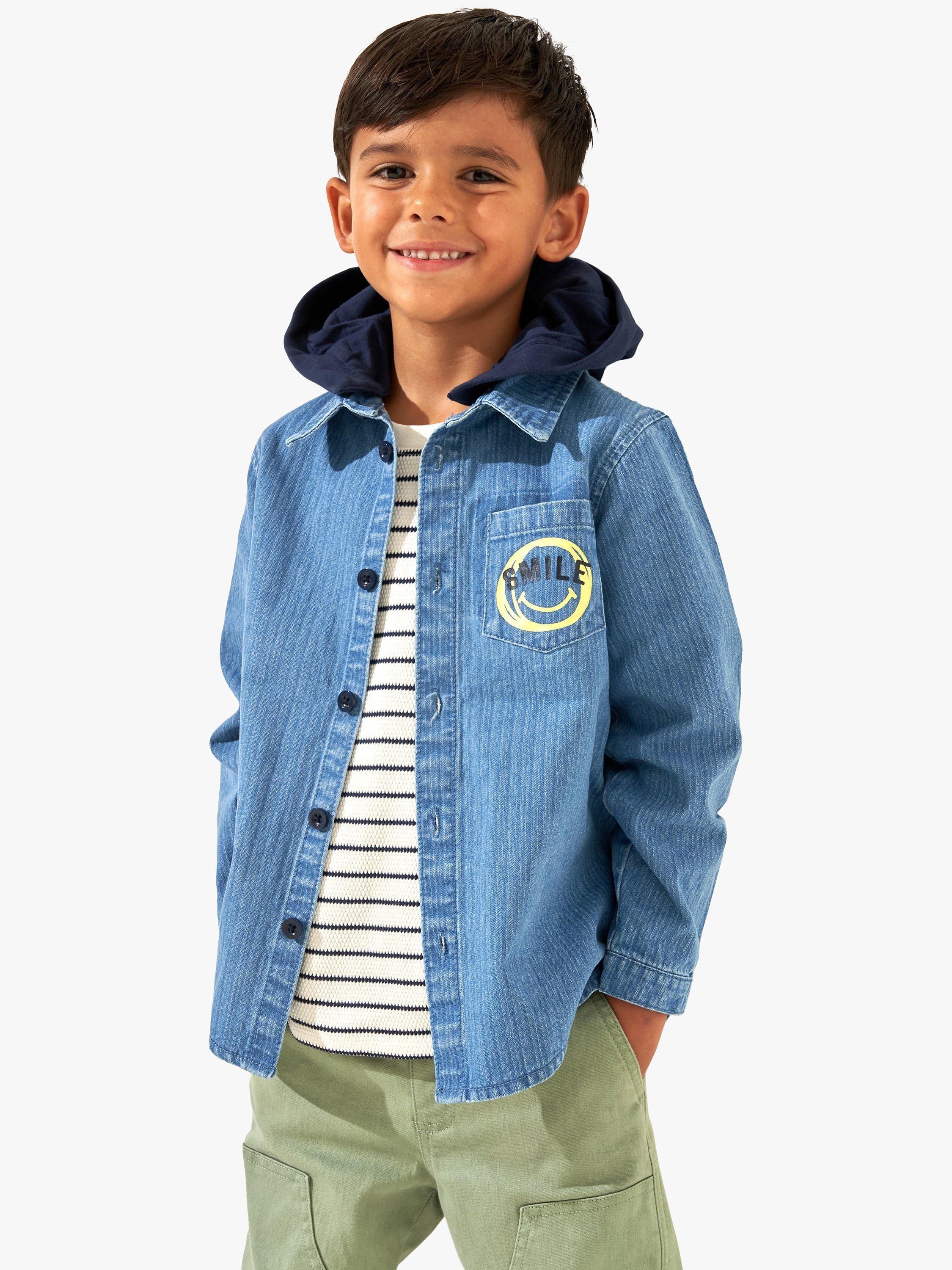Angel & Rocket Kids' Textured Denim Hooded Shirt, Blue