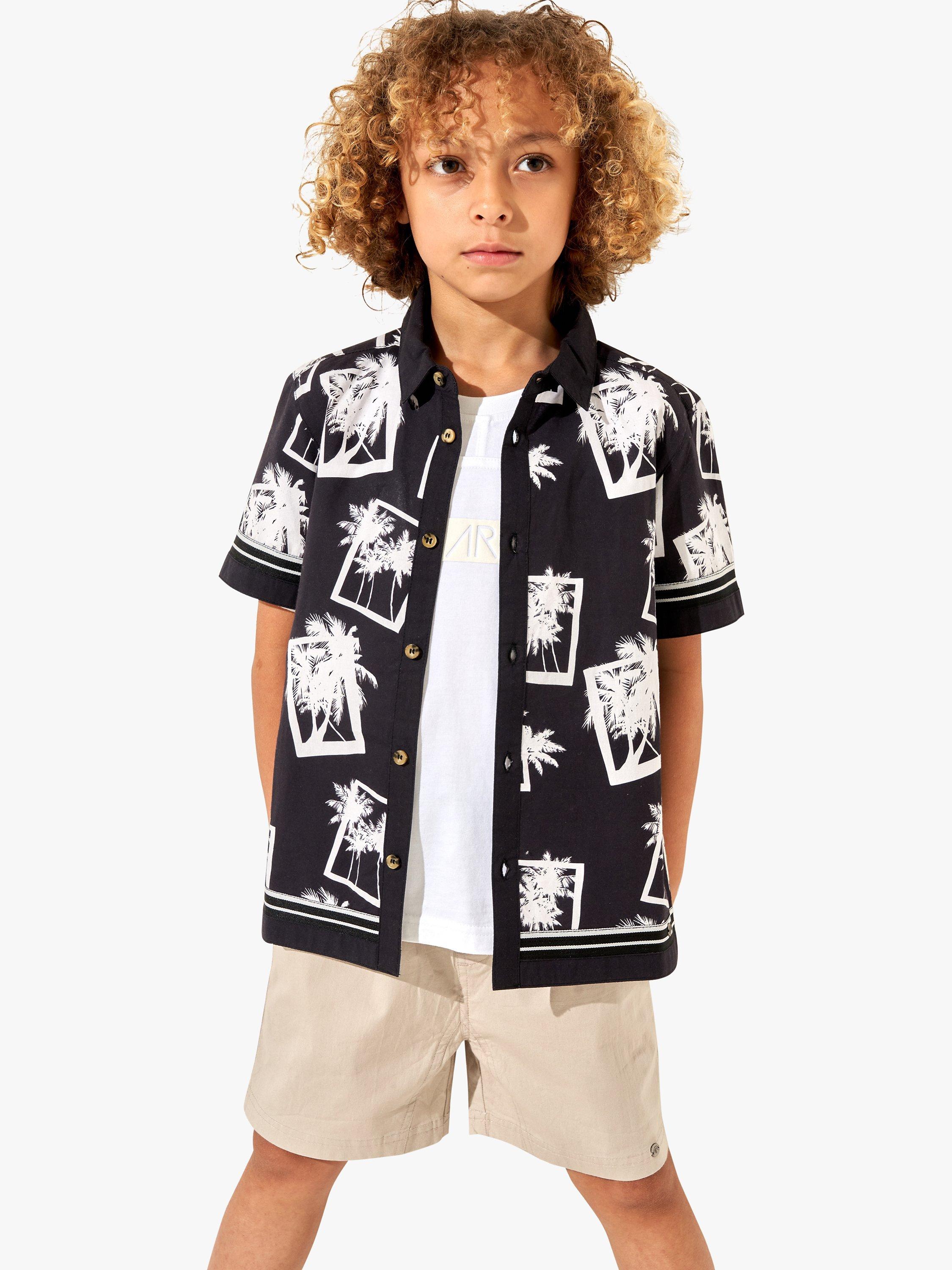 Angel & Rocket Kids' Jamie Photoprint Resort Shirt, Black/White