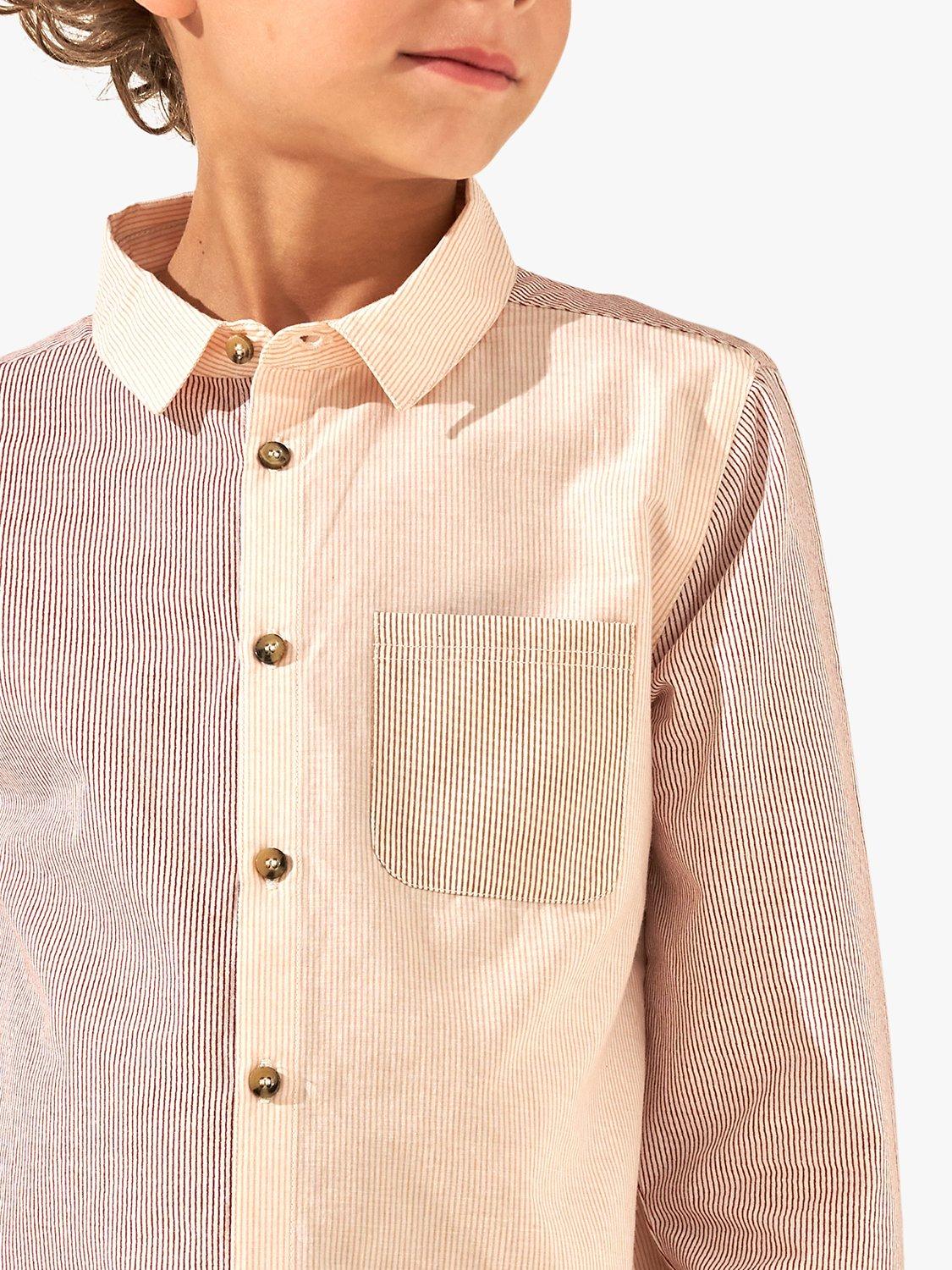 Product image 2 of 6, which shows Angel & Rocket Kids' Chase Stripe Panelled Shirt, Pink, 8 years