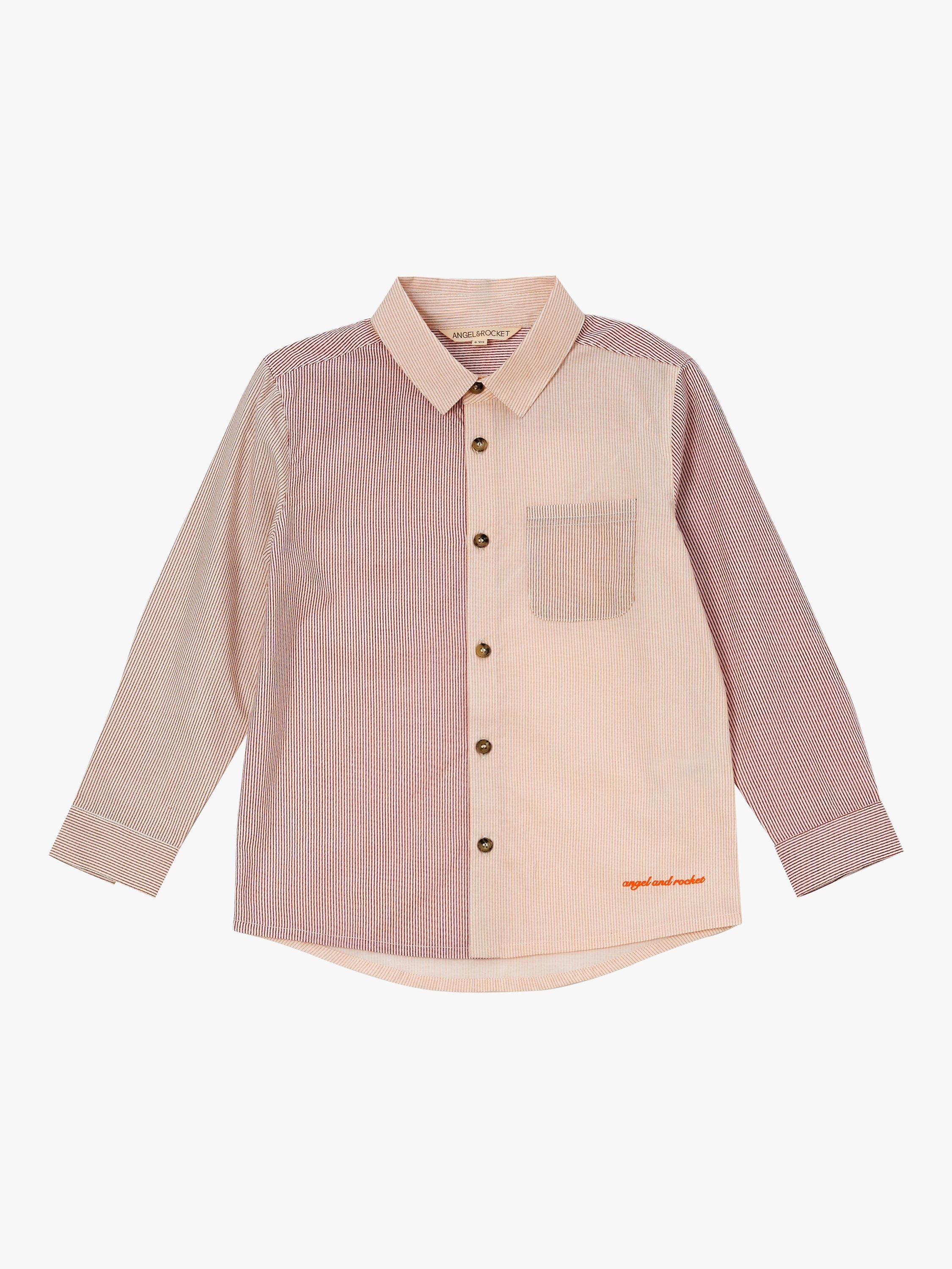 Product image 4 of 6, which shows Angel & Rocket Kids' Chase Stripe Panelled Shirt, Pink, 8 years