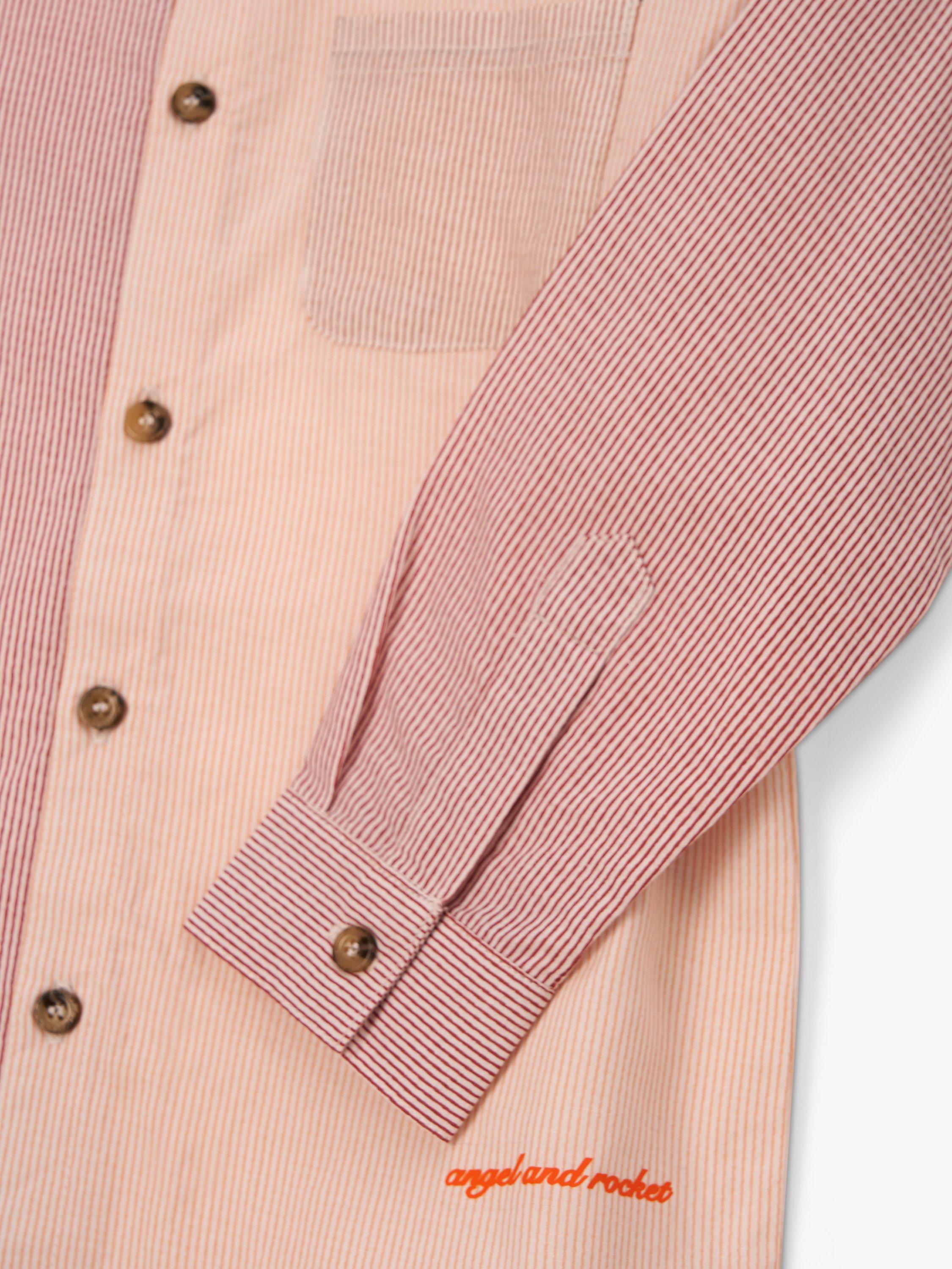 Product image 6 of 6, which shows Angel & Rocket Kids' Chase Stripe Panelled Shirt, Pink, 8 years