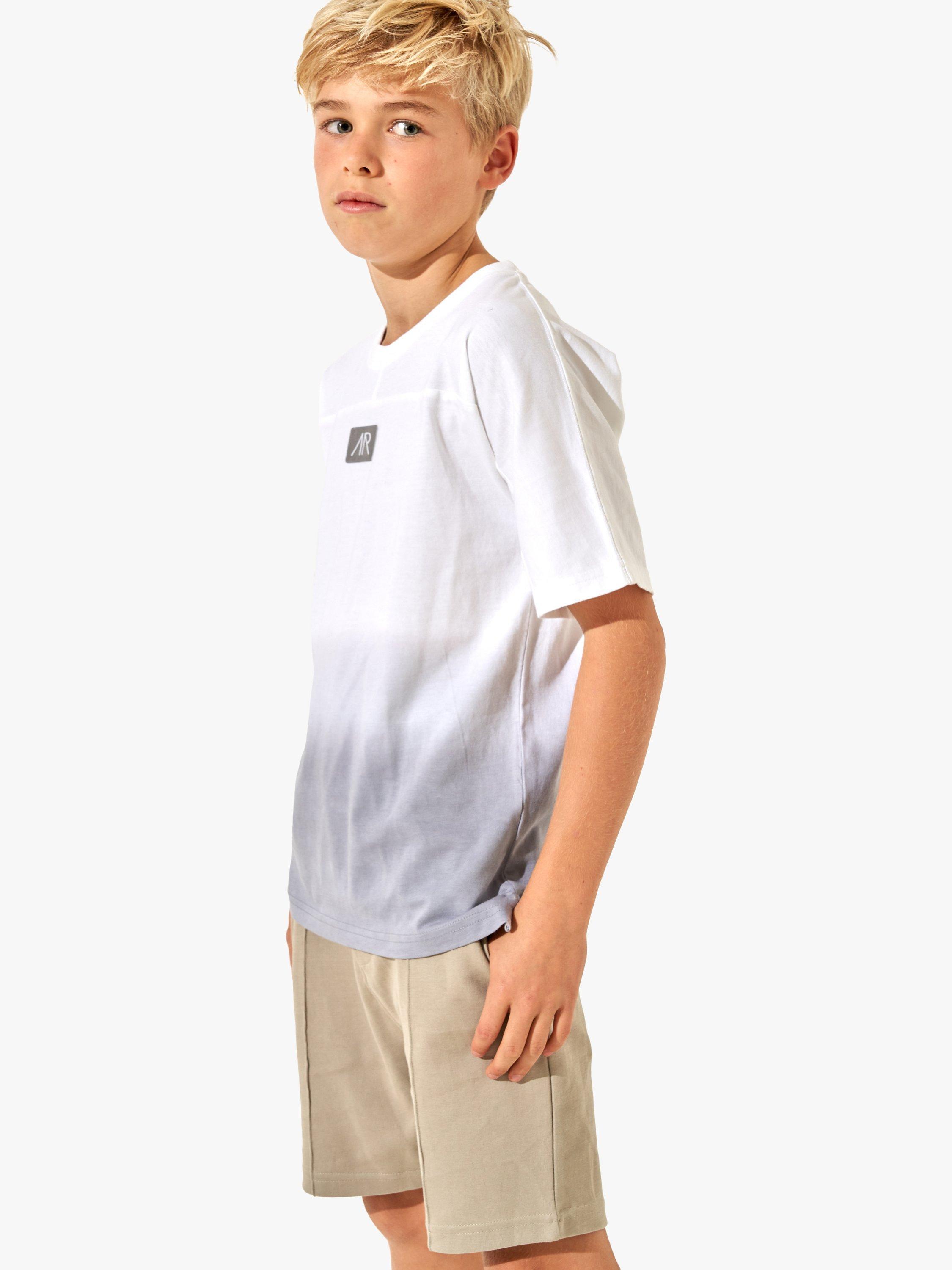 Product image 2 of 4, which shows Angel & Rocket Kids' Brad Logo Ombre Tie Dye T-Shirt, Grey, 3-4 years