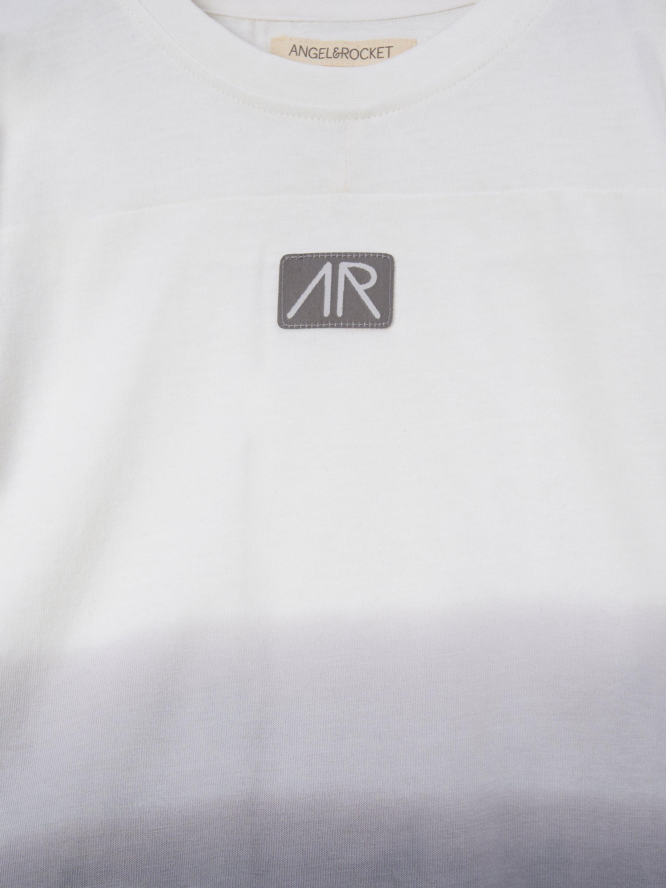 Product image 4 of 4, which shows Angel & Rocket Kids' Brad Logo Ombre Tie Dye T-Shirt, Grey, 3-4 years