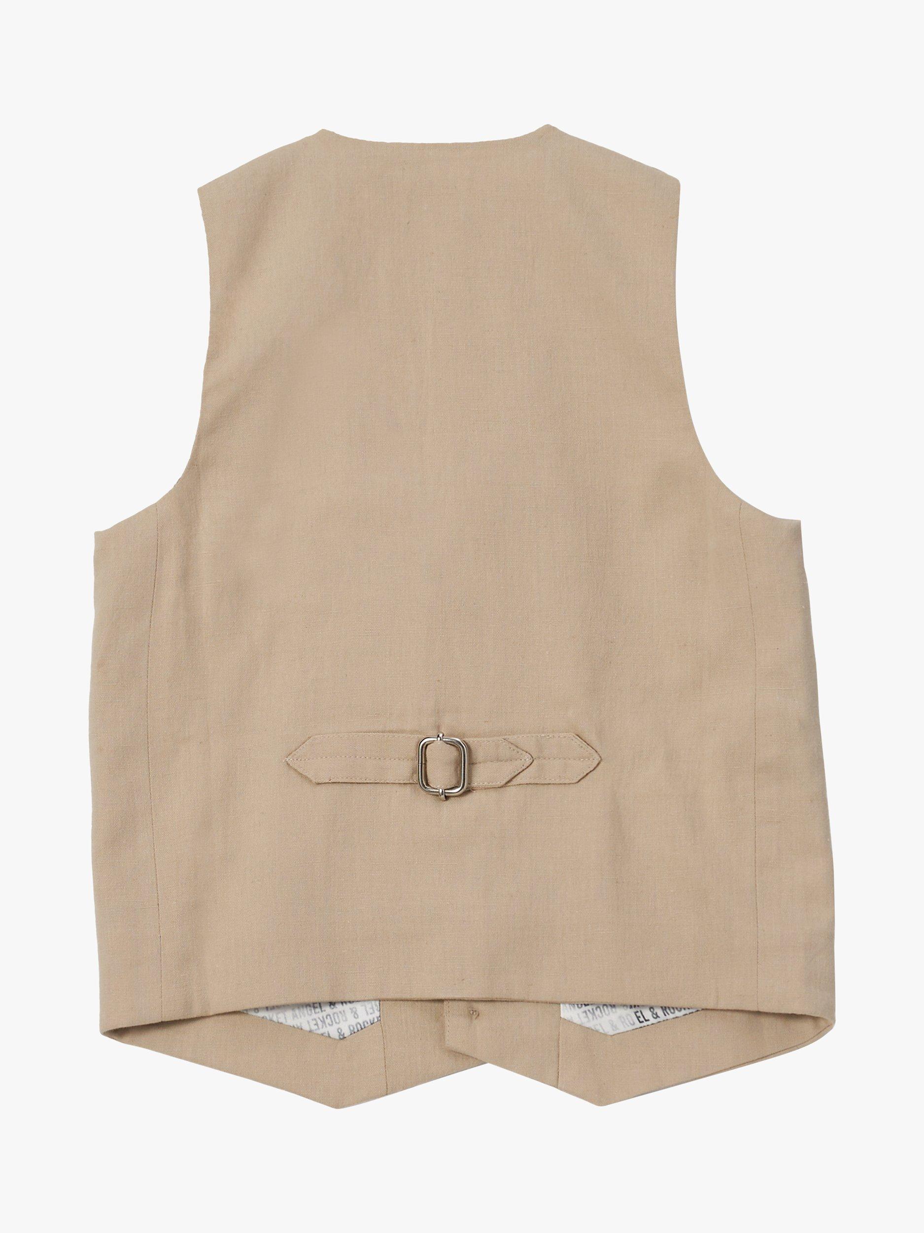 Product image 4 of 5, which shows Angel & Rocket Kids' Felix Linen Blend Waistcoat, Stone, 12 years