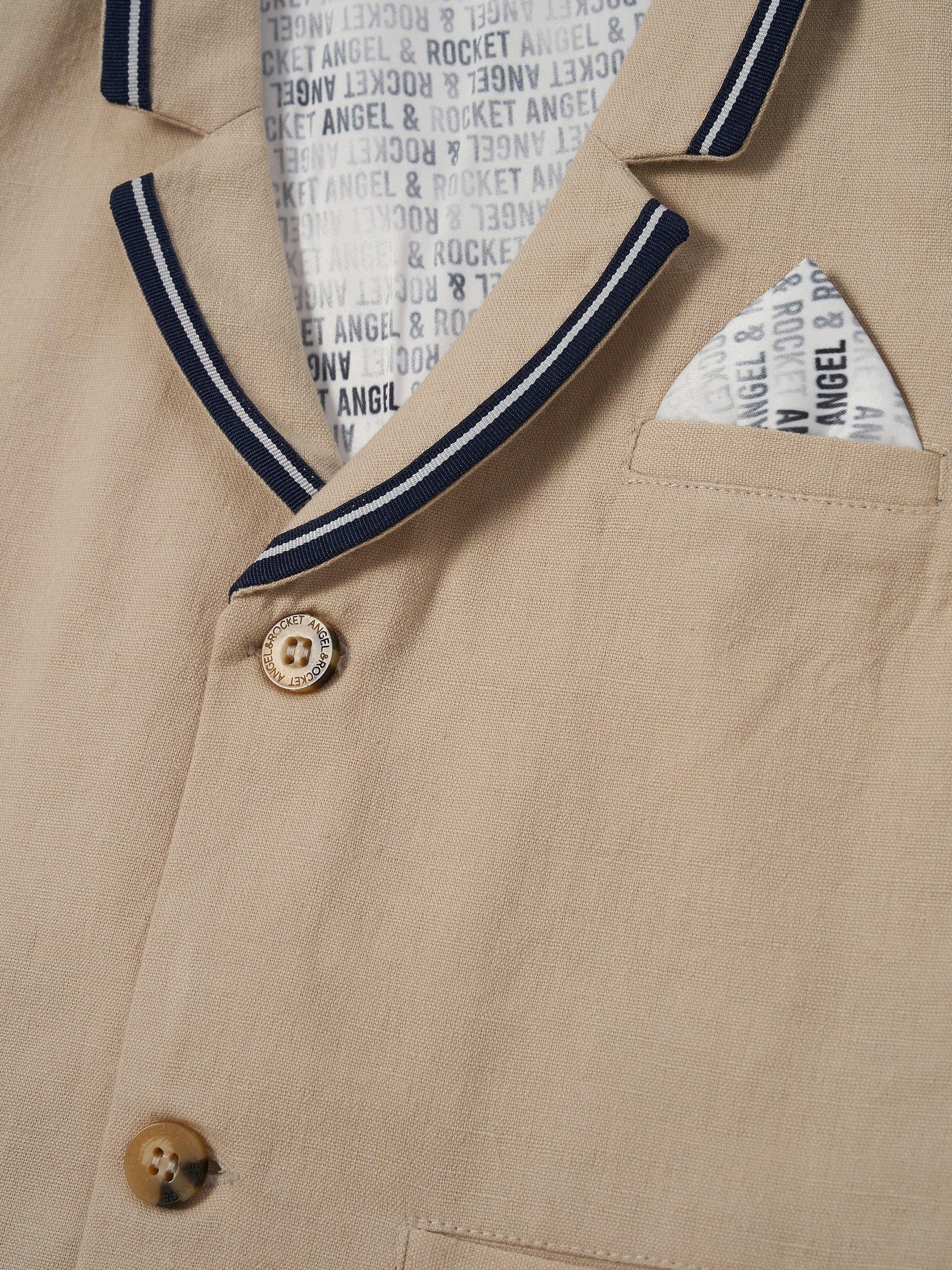 Product image 5 of 5, which shows Angel & Rocket Kids' Felix Linen Blend Waistcoat, Stone, 12 years