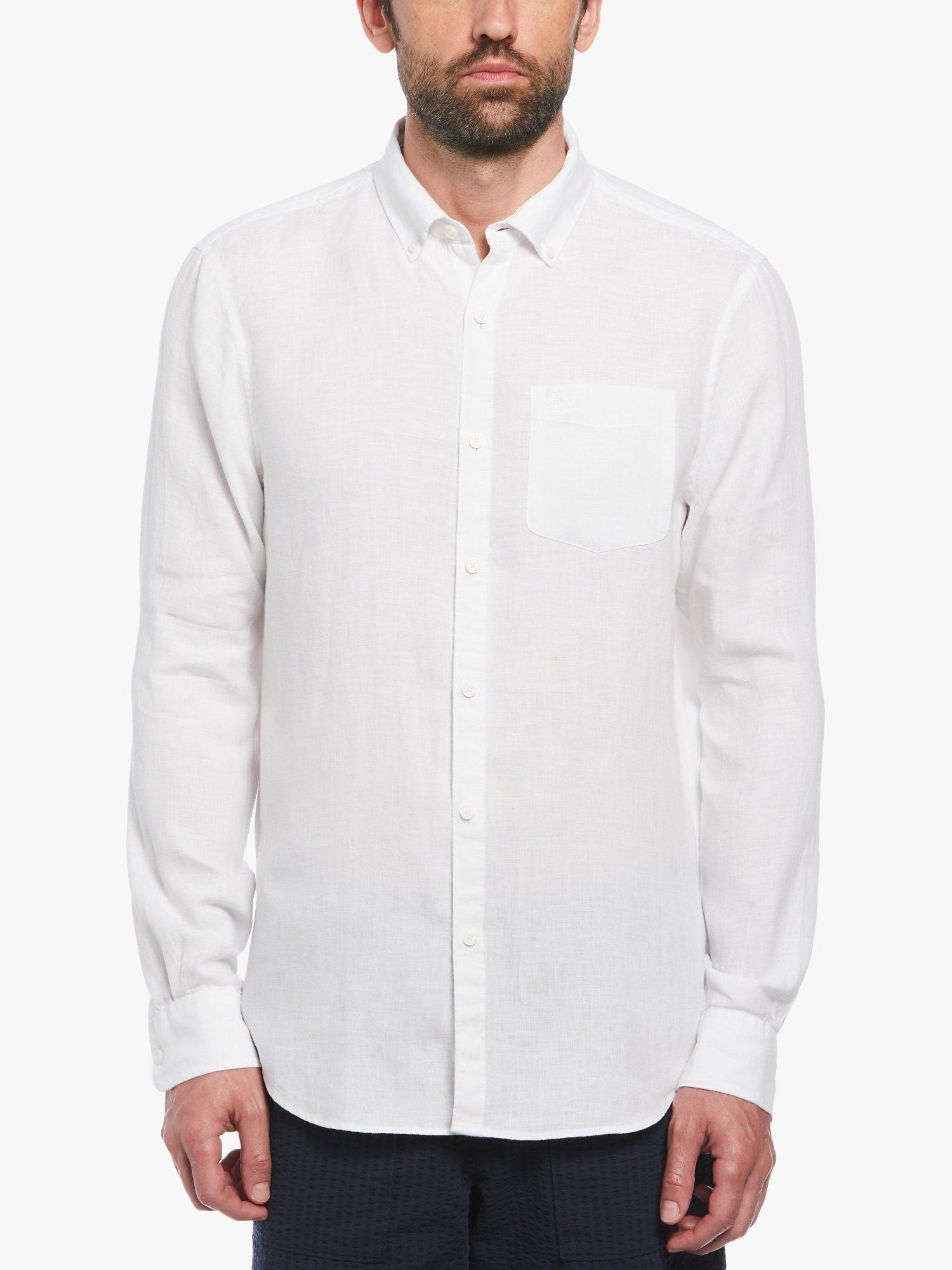 Product image 1 of 4, which shows Original Penguin Long Sleeve Linen Shirt, White, L