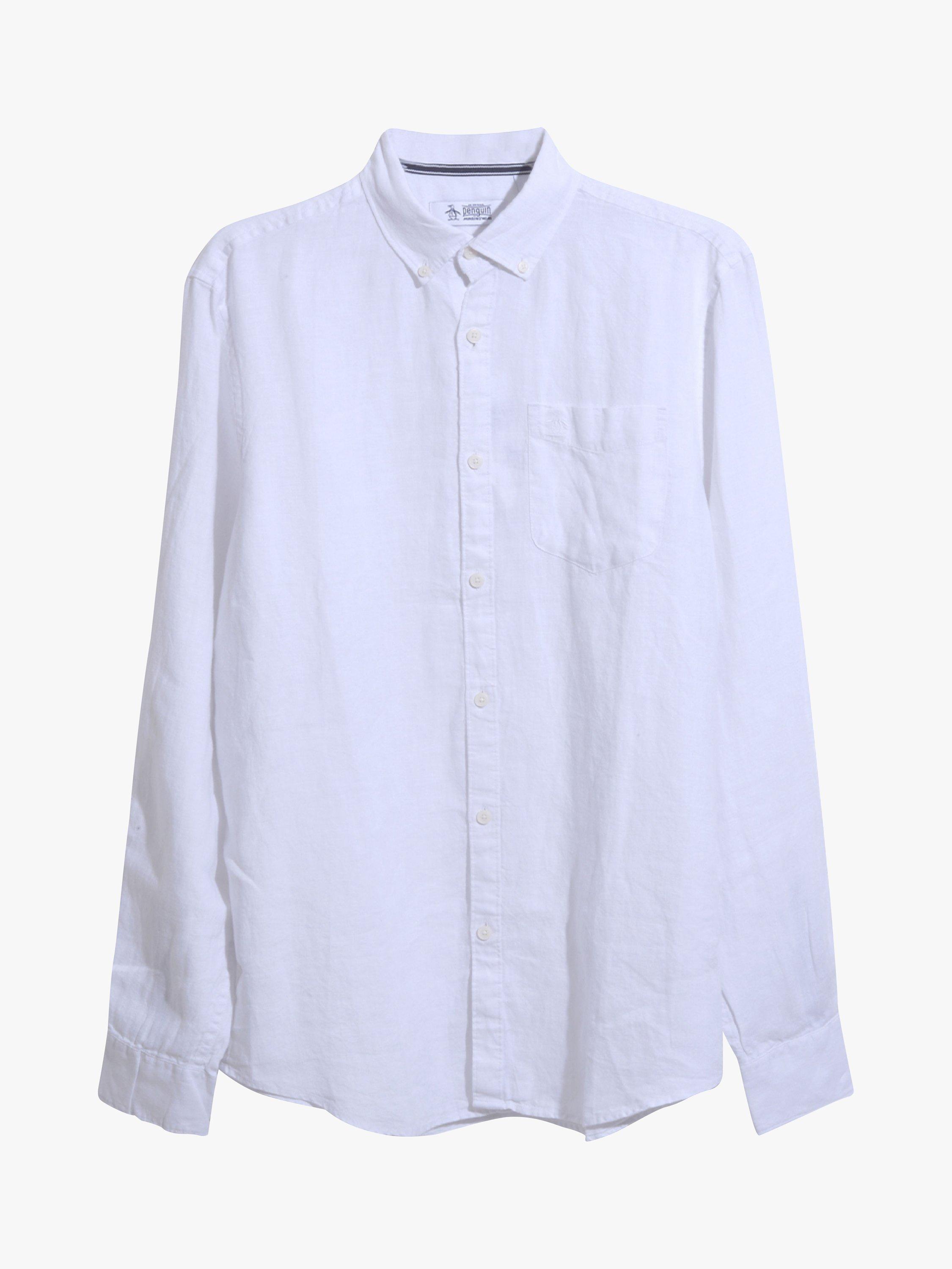 Product image 4 of 4, which shows Original Penguin Long Sleeve Linen Shirt, White, L