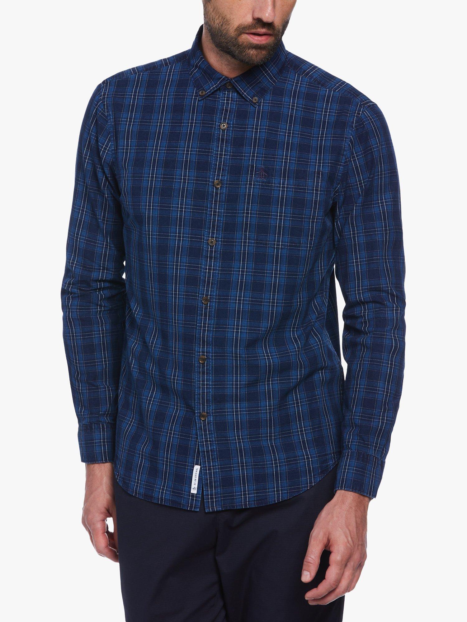 Original Penguin Long Sleeve Plaid Shirt, Blue, S