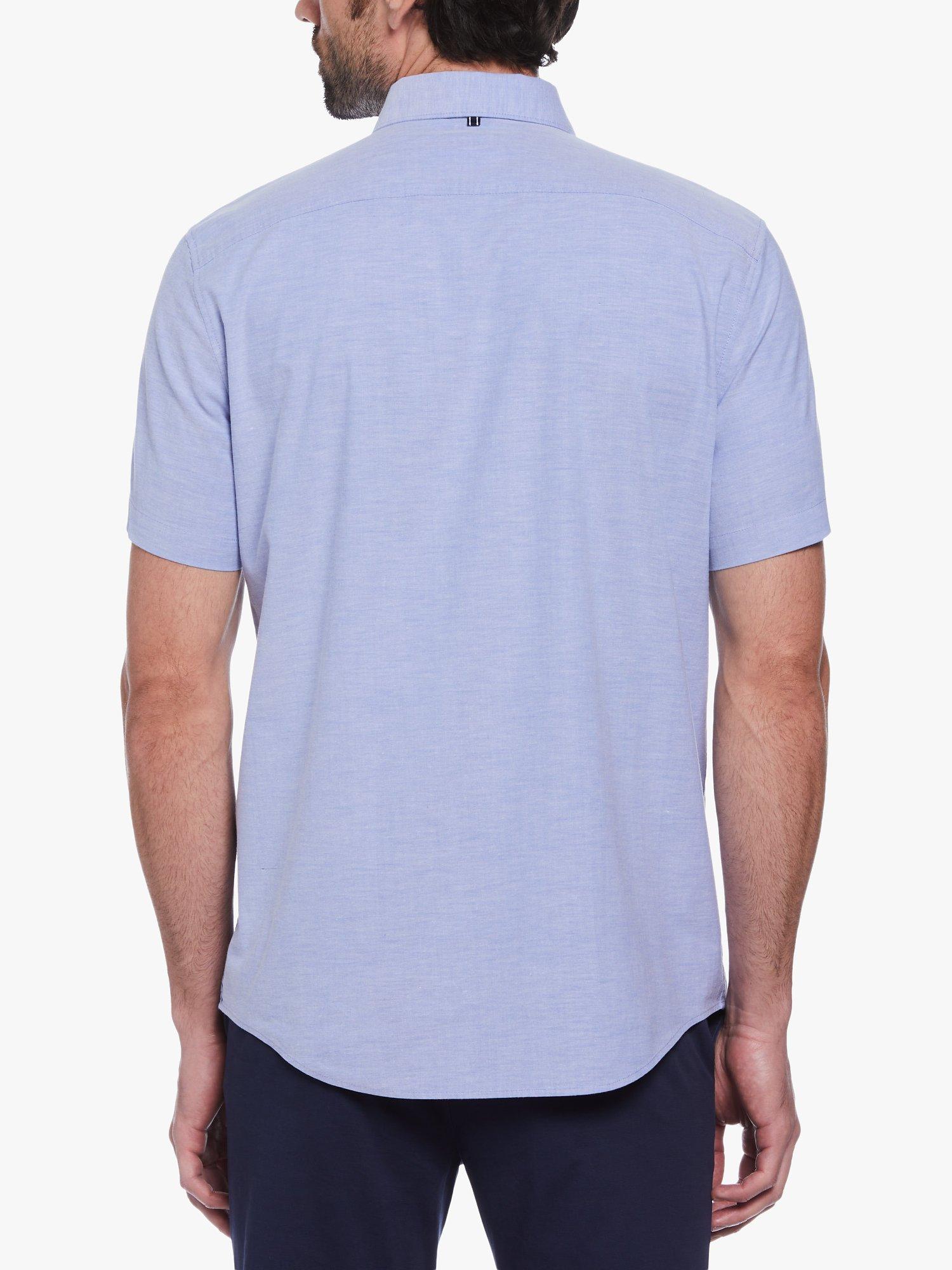 Product image 2 of 4, which shows Original Penguin Organic Cotton Blend Short Sleeve Stretch Oxford Shirt, Amparo Blue, L