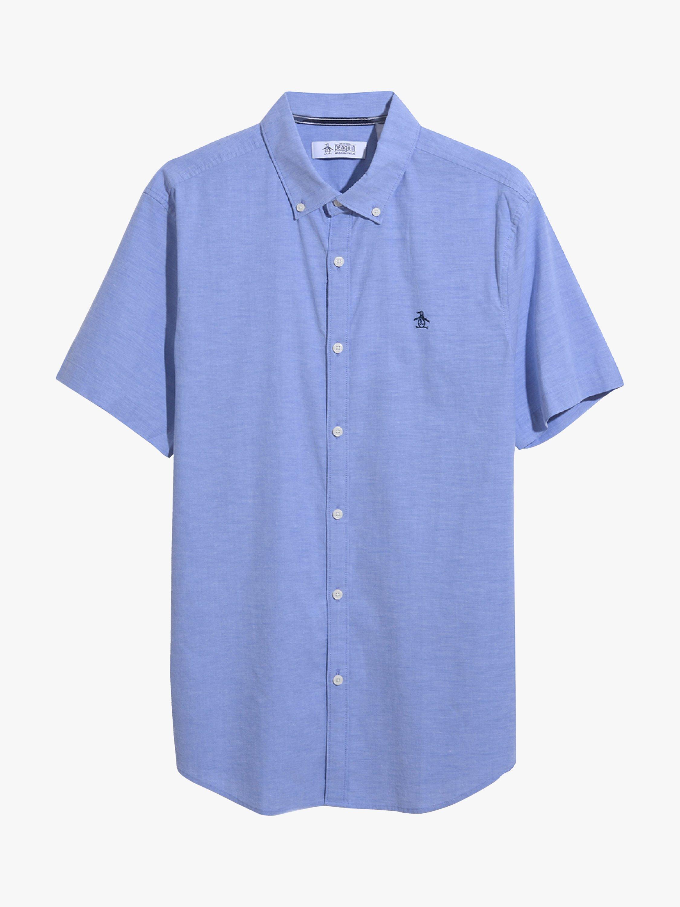 Product image 4 of 4, which shows Original Penguin Organic Cotton Blend Short Sleeve Stretch Oxford Shirt, Amparo Blue, L