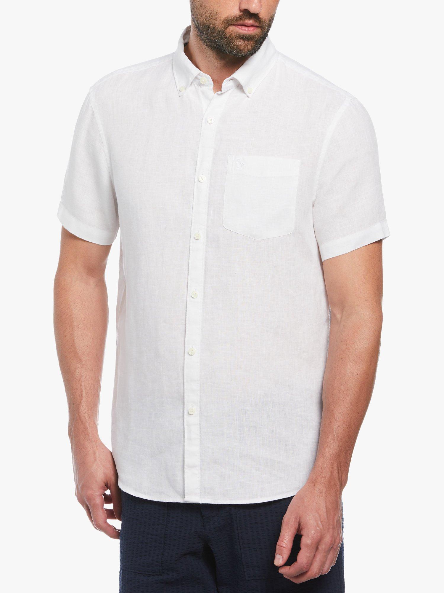 Original Penguin Short Sleeve Linen Shirt, White