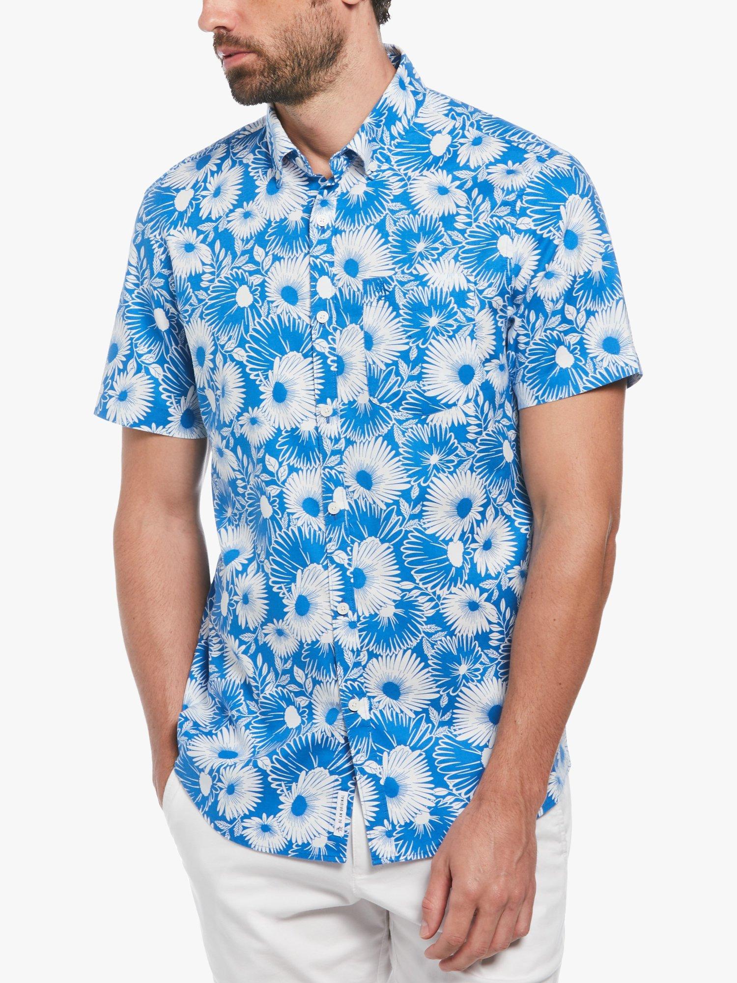 Original Penguin Short Sleeve All-Over Floral Print Shirt, Blue/White