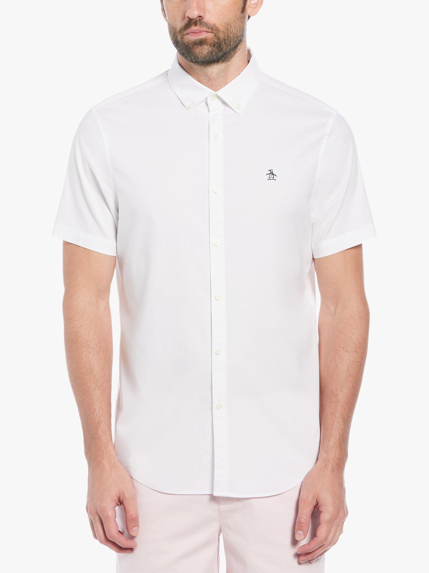 Product image 1 of 3, which shows Original Penguin Short Sleeve Stretch Oxford Shirt, White, L