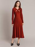 Ghost Freya Cut-Out Detail Satin Midi Dress, Red