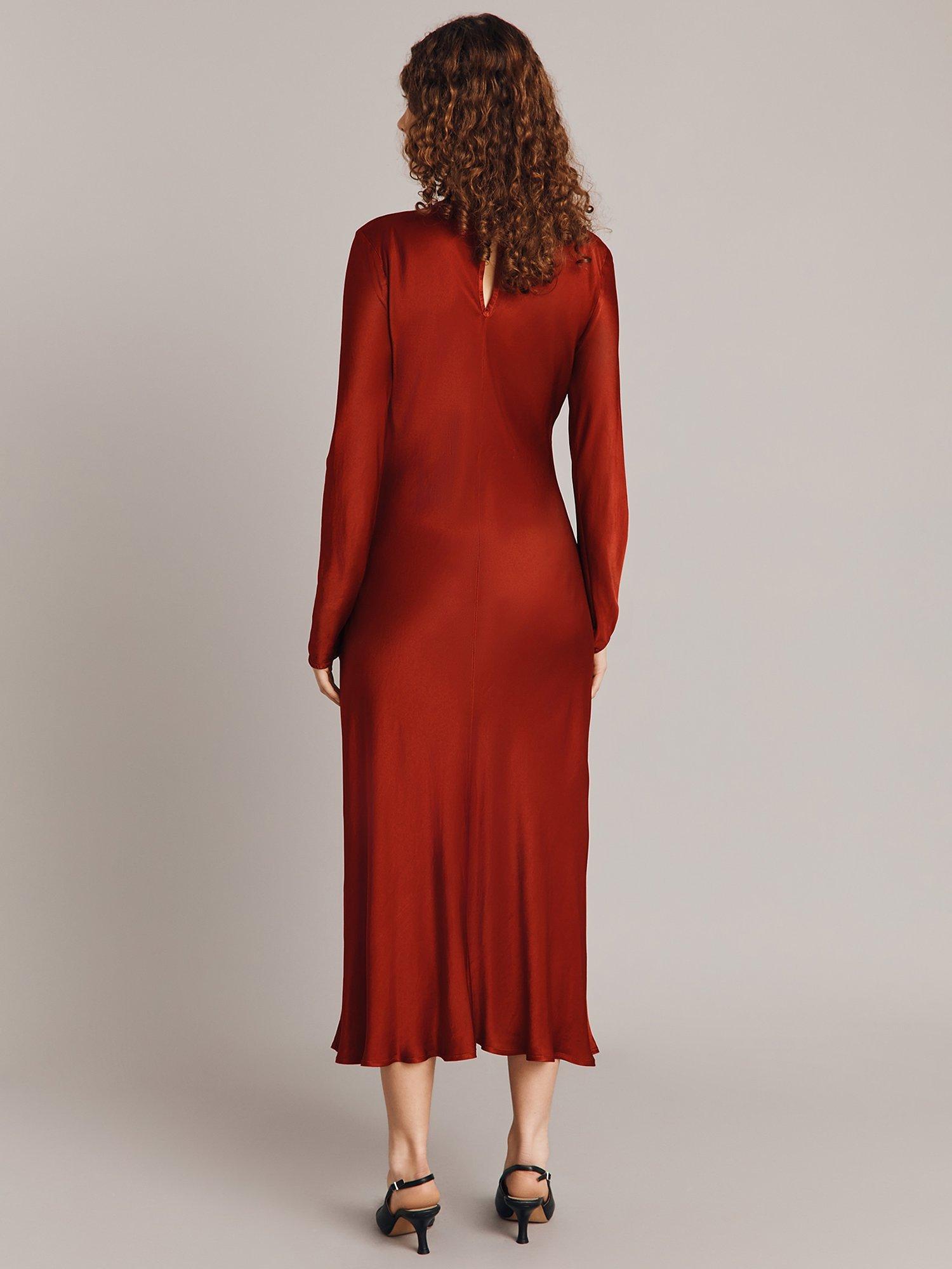 Product image 2 of 4, which shows Ghost Freya Cut-Out Detail Satin Midi Dress, Red, XS
