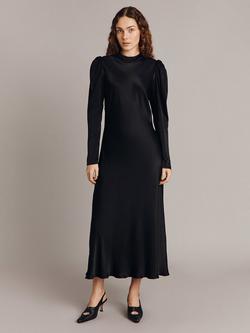 Ghost Harper Puff Sleeve Satin Midi Dress, Black