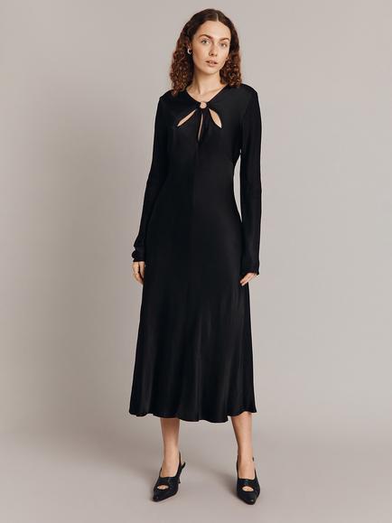 Ghost Freya Cut-Out Detail Satin Midi Dress, Black