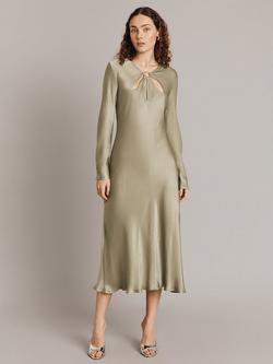 Ghost Freya Cut-Out Detail Satin Midi Dress, Pale Green