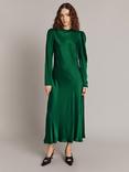 Ghost Harper Puff Sleeve Satin Midi Dress, Green