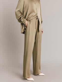 Ghost Imogen Wide Leg Satin Drawstring Trousers - view 2, Sage