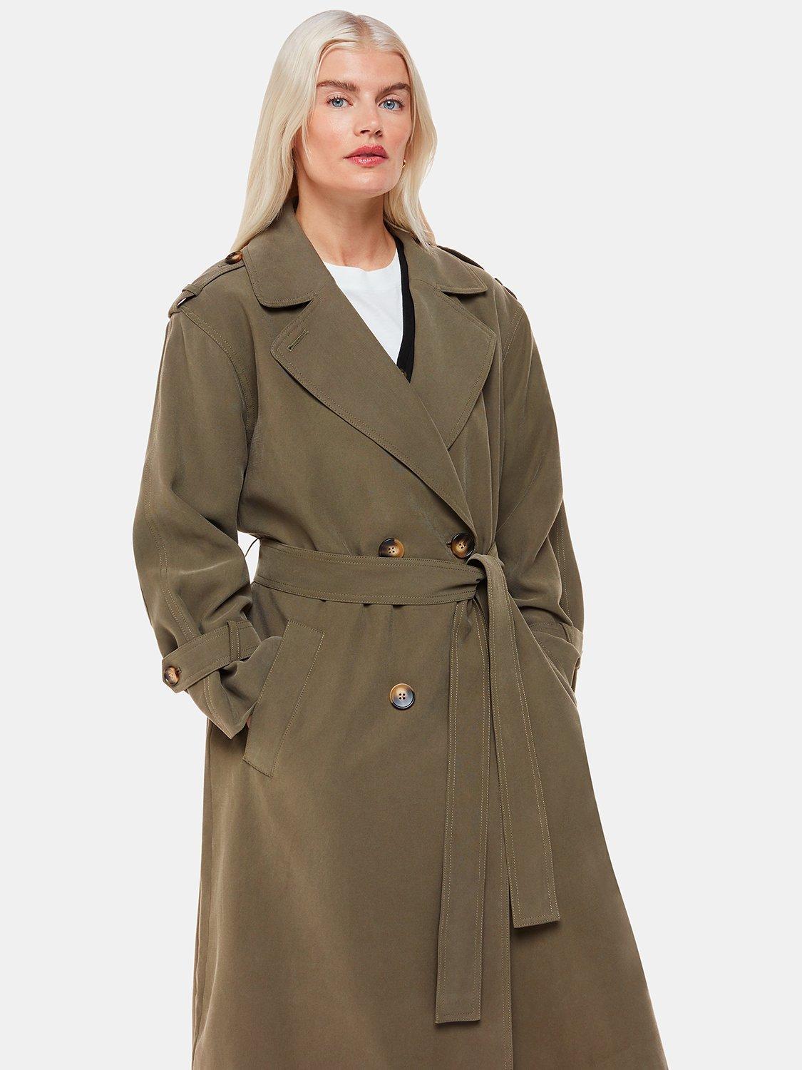 Product image 3 of 5, which shows Whistles Petite Riley Longline Trench Coat, Khaki, 8