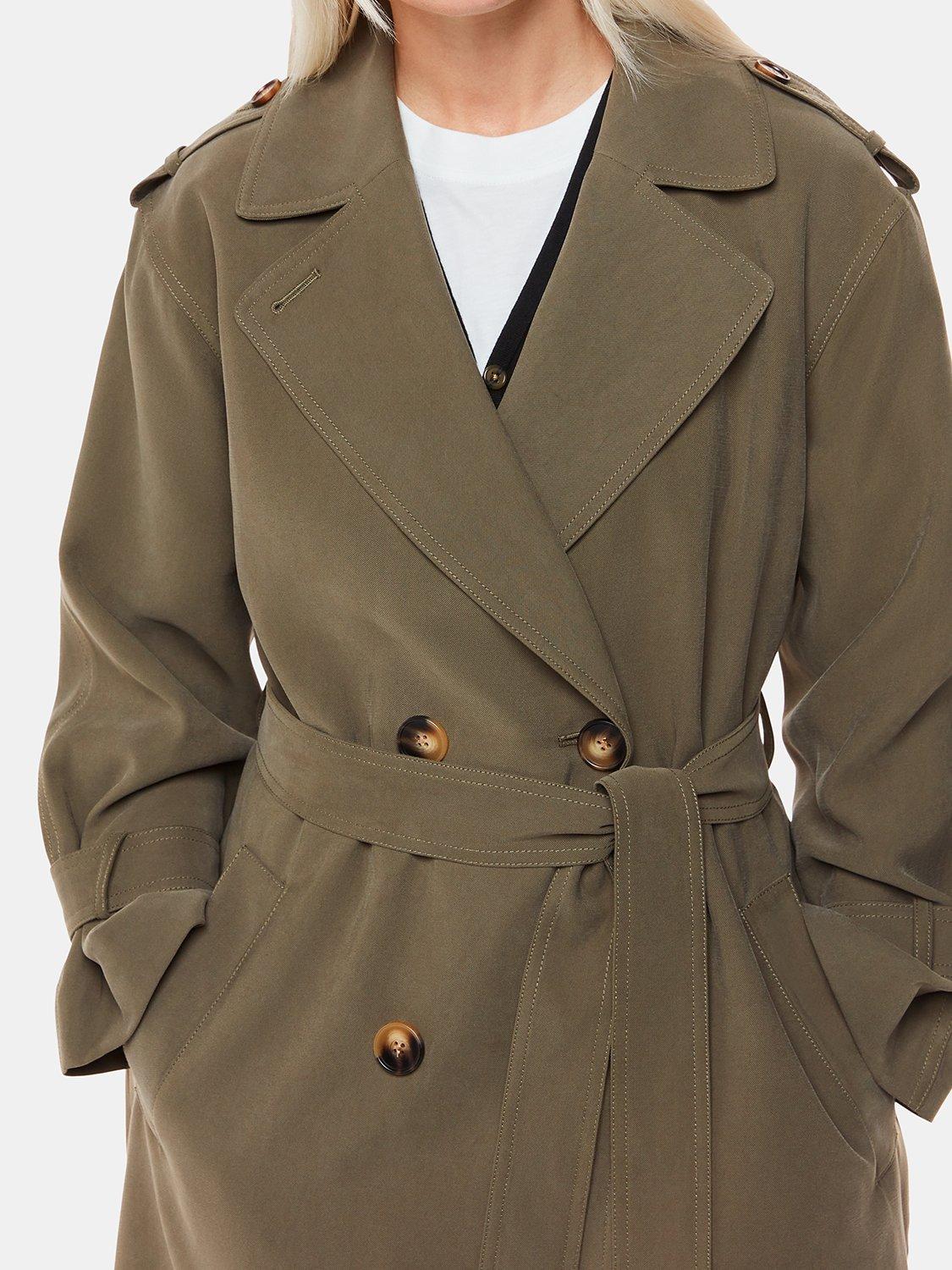 Product image 4 of 5, which shows Whistles Petite Riley Longline Trench Coat, Khaki, 8