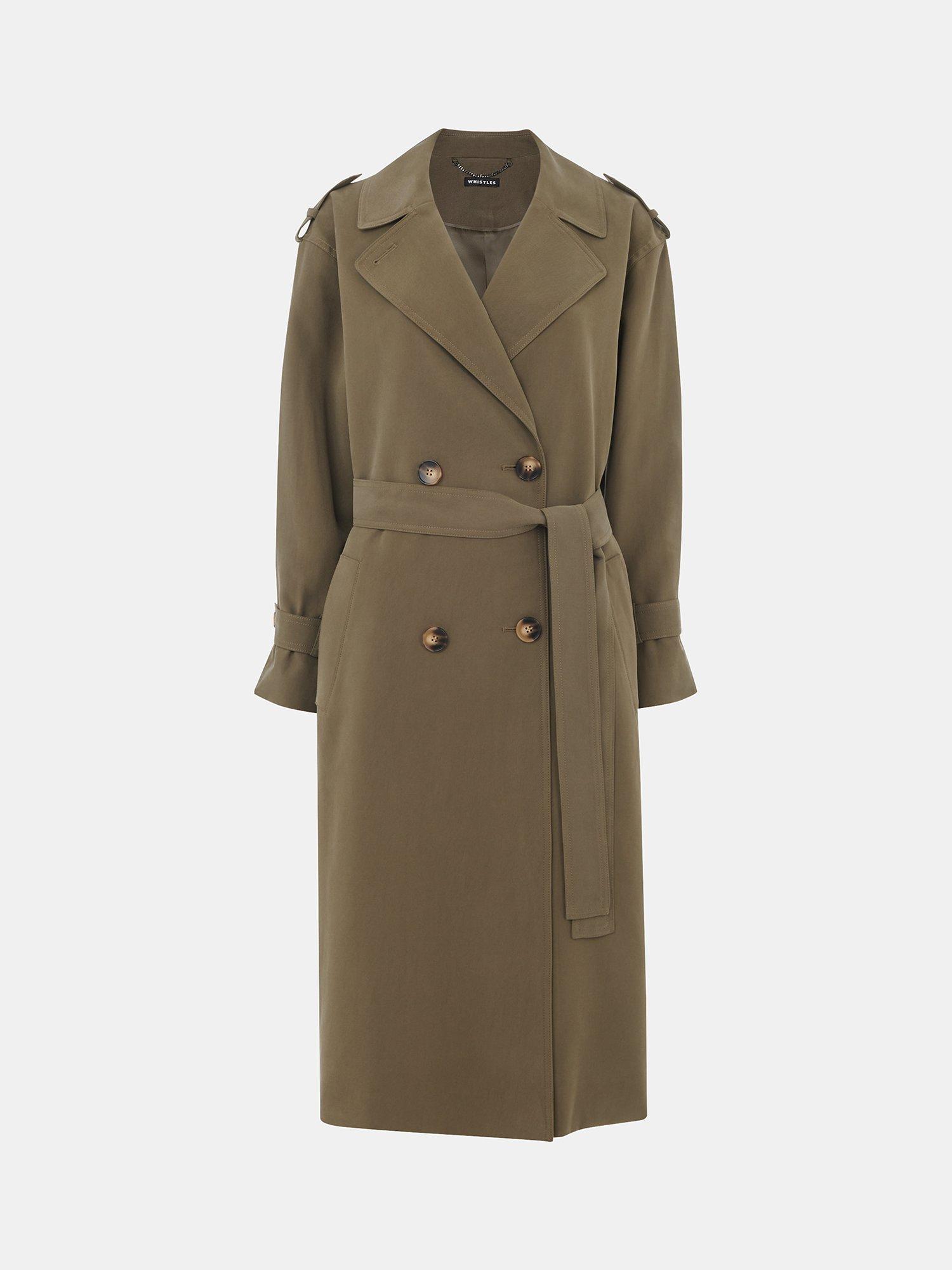 Product image 5 of 5, which shows Whistles Petite Riley Longline Trench Coat, Khaki, 8