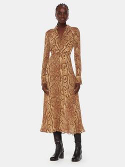 Whistles Serpent Print Midi Dress, Brown/Multi, Brown/Multi