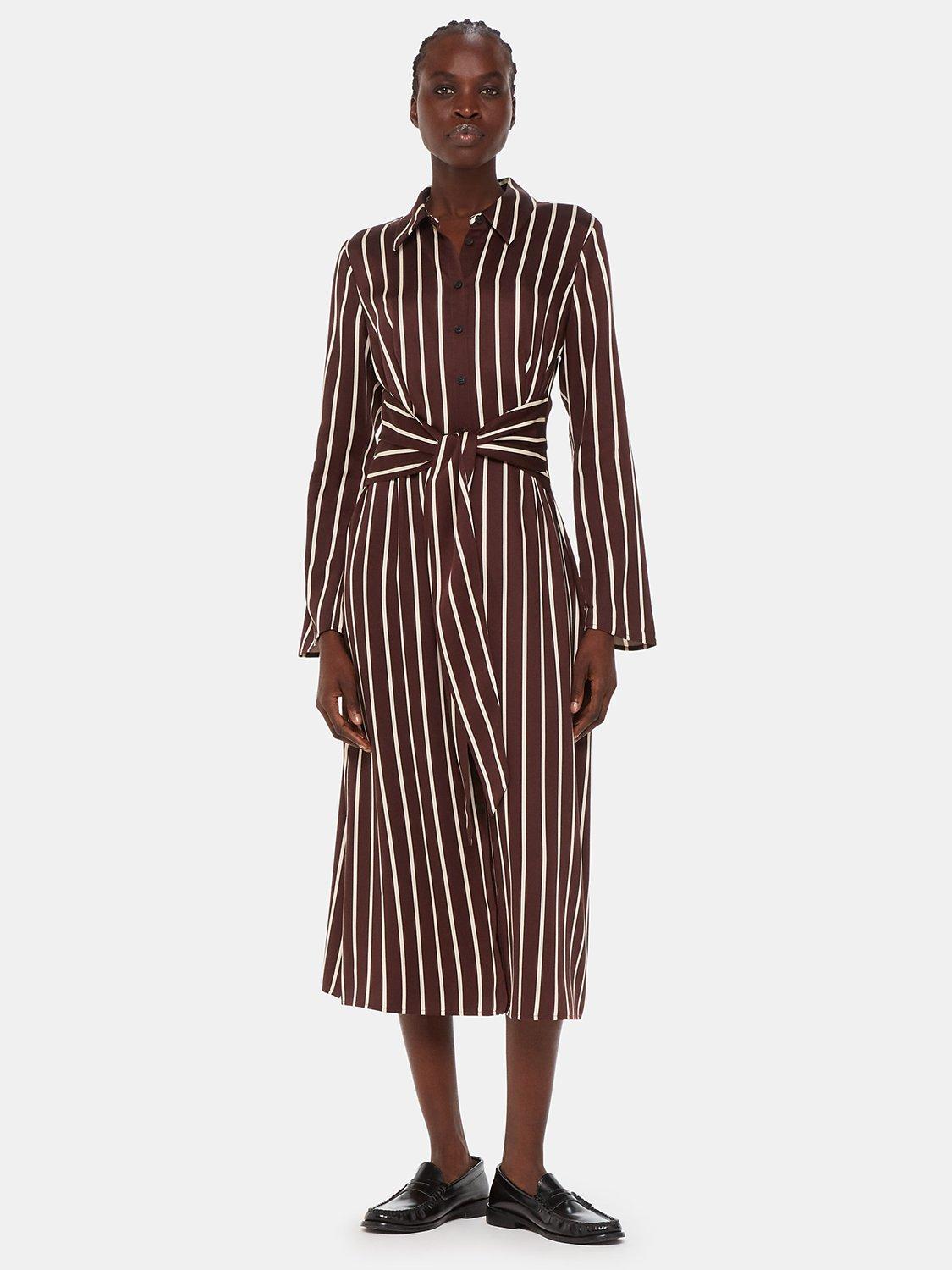 Product image 1 of 5, which shows Whistles Alex Stripe Shirt Dress, Burgundy/Multi, 10