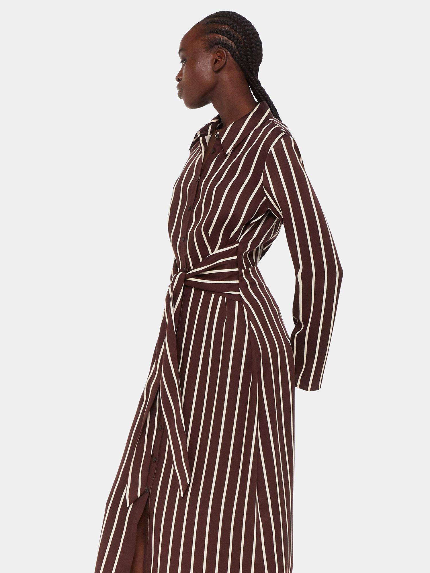 Product image 3 of 5, which shows Whistles Alex Stripe Shirt Dress, Burgundy/Multi, 10