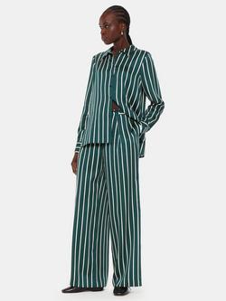 Whistles Petite Alex Stripe Wide Leg Trousers, Green/Multi, Green/Multi