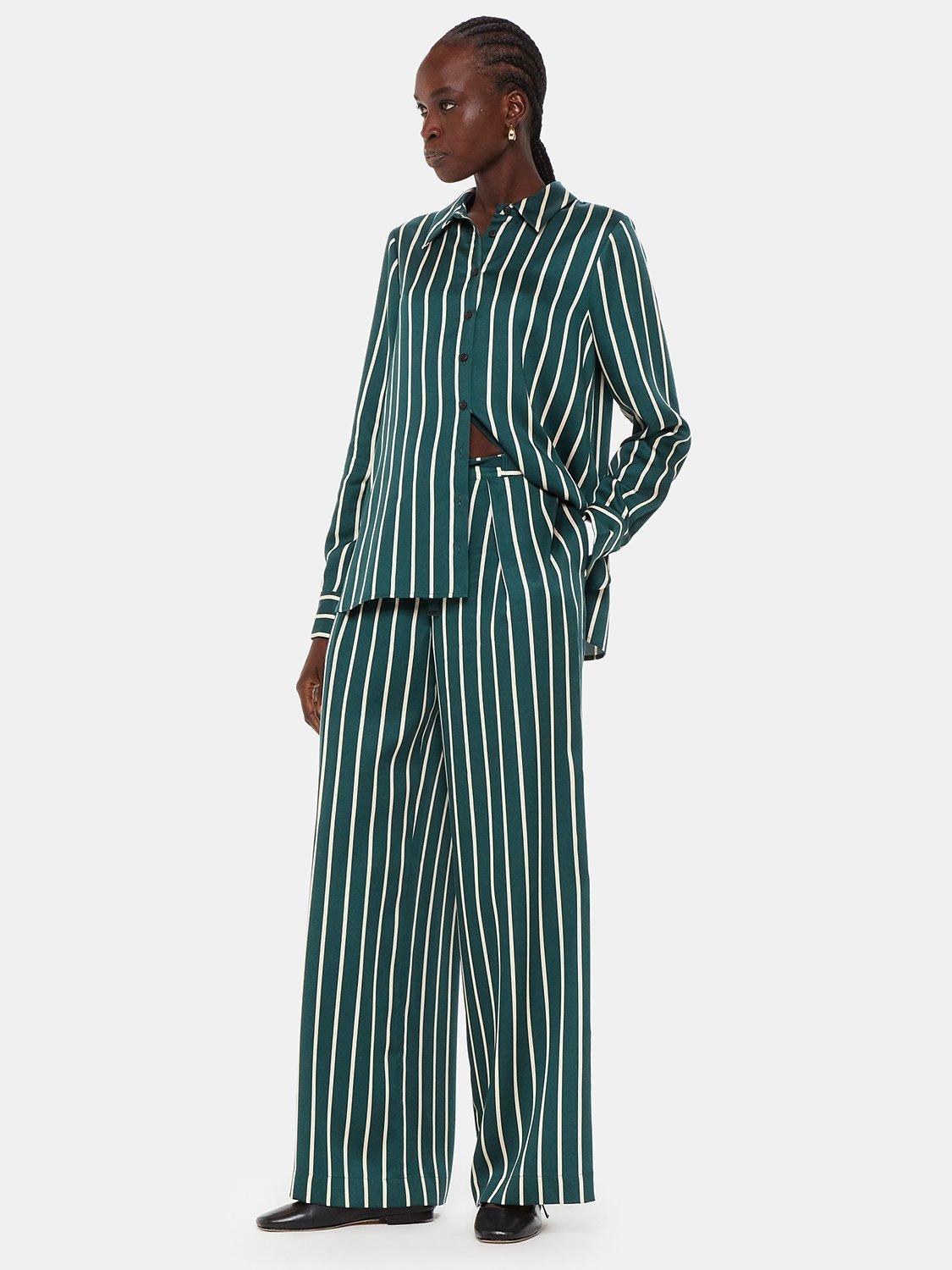 Whistles Alex Lyocell Stripe Trousers, Green/Multi