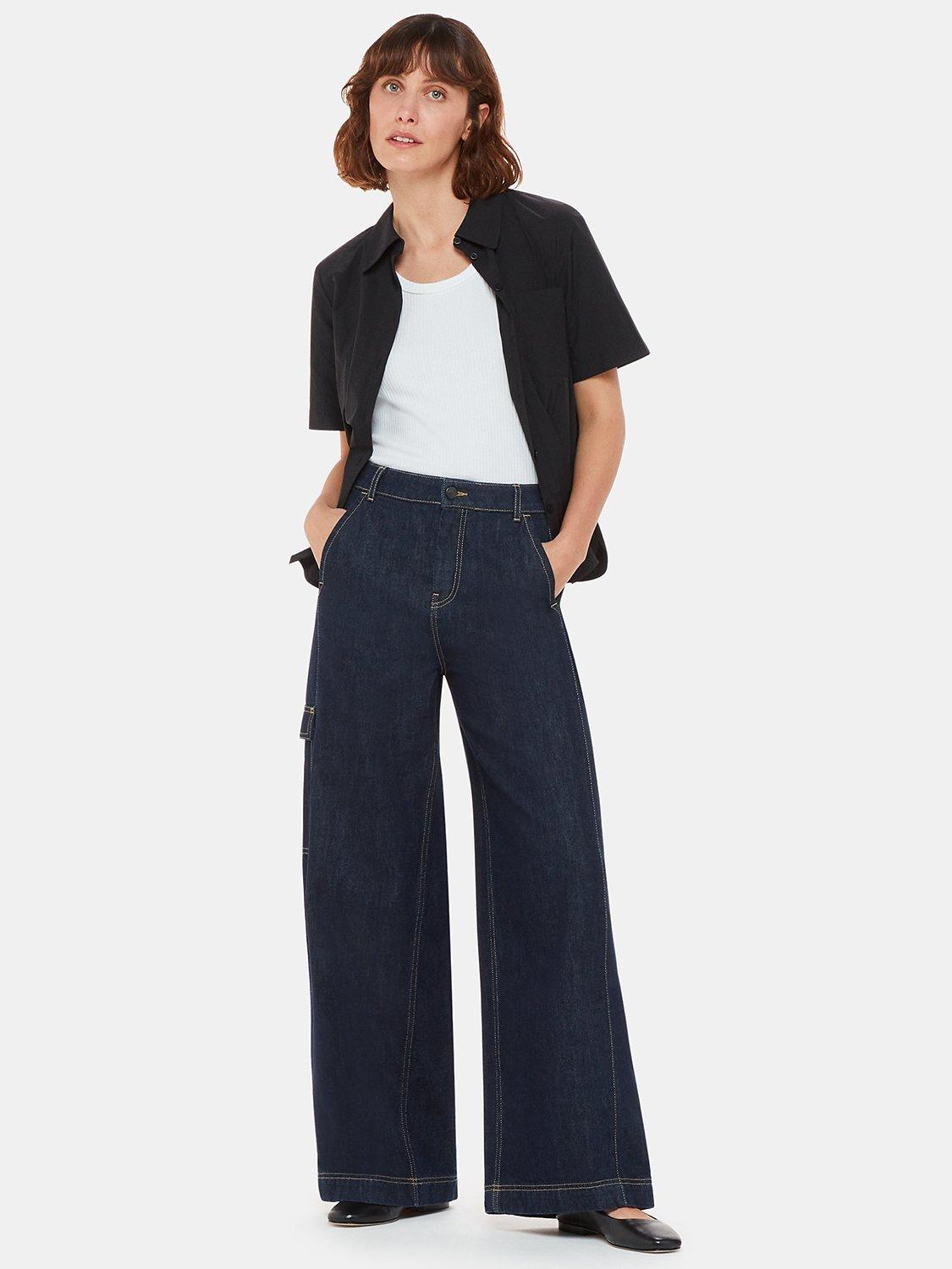 Product image 1 of 5, which shows Whistles Wide Leg Cargo Jeans, Dark Blue, 27