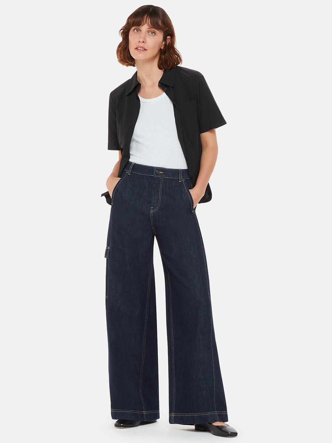 Whistles Wide Leg Cargo Jeans, Dark Blue, 26