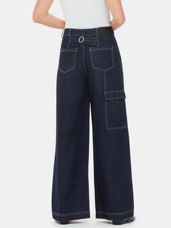 Whistles Wide Leg Cargo Jeans, Dark Blue - view 2, Dark Blue