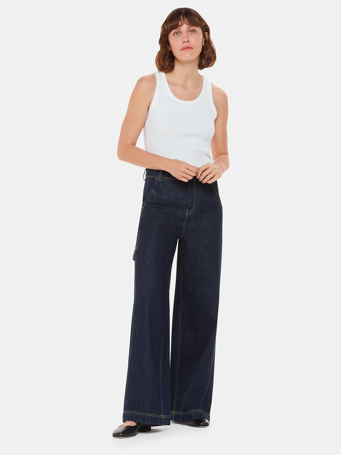 Whistles Wide Leg Cargo Jeans, Dark Blue, 26