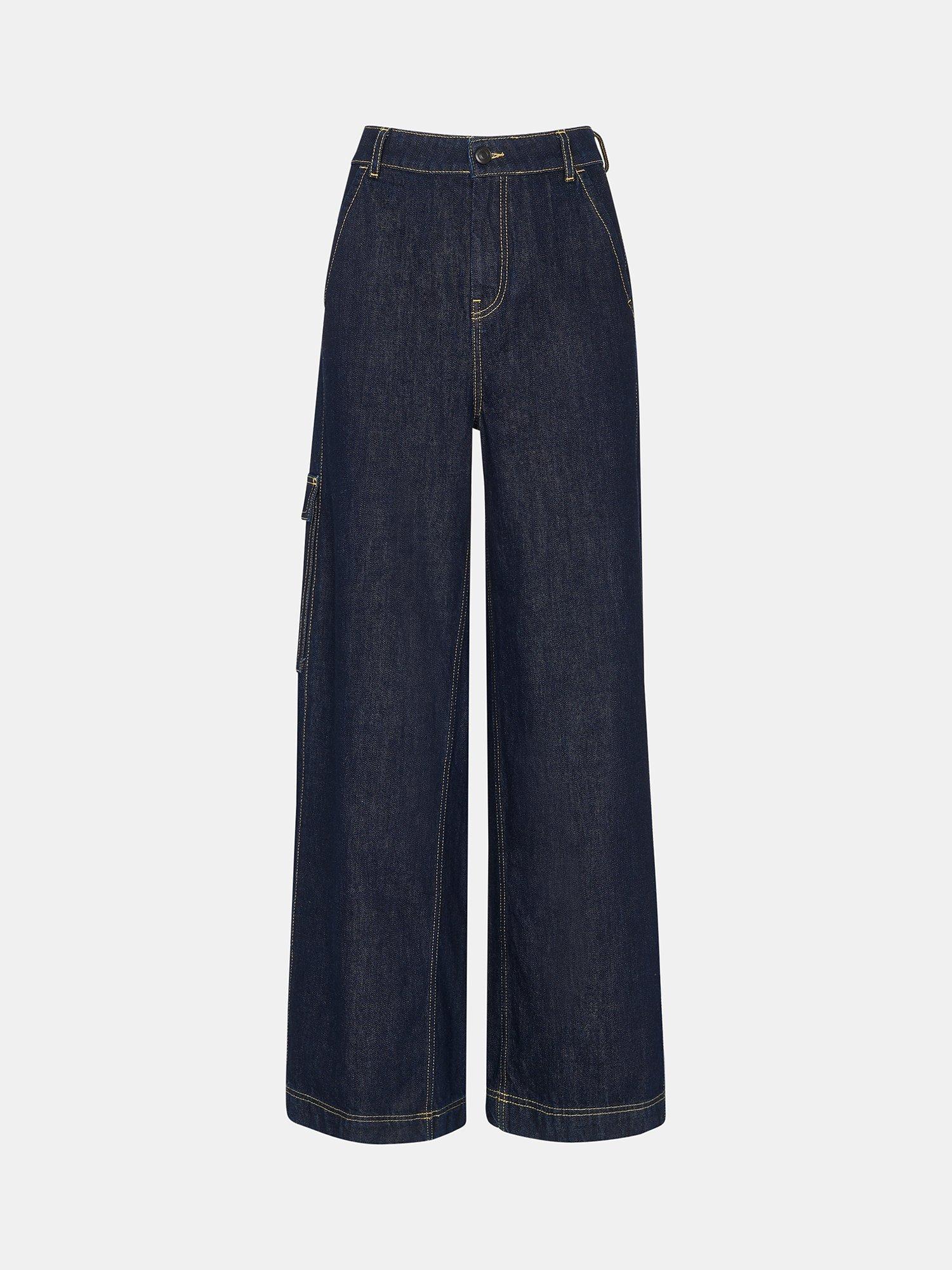 Product image 5 of 5, which shows Whistles Wide Leg Cargo Jeans, Dark Blue, 27